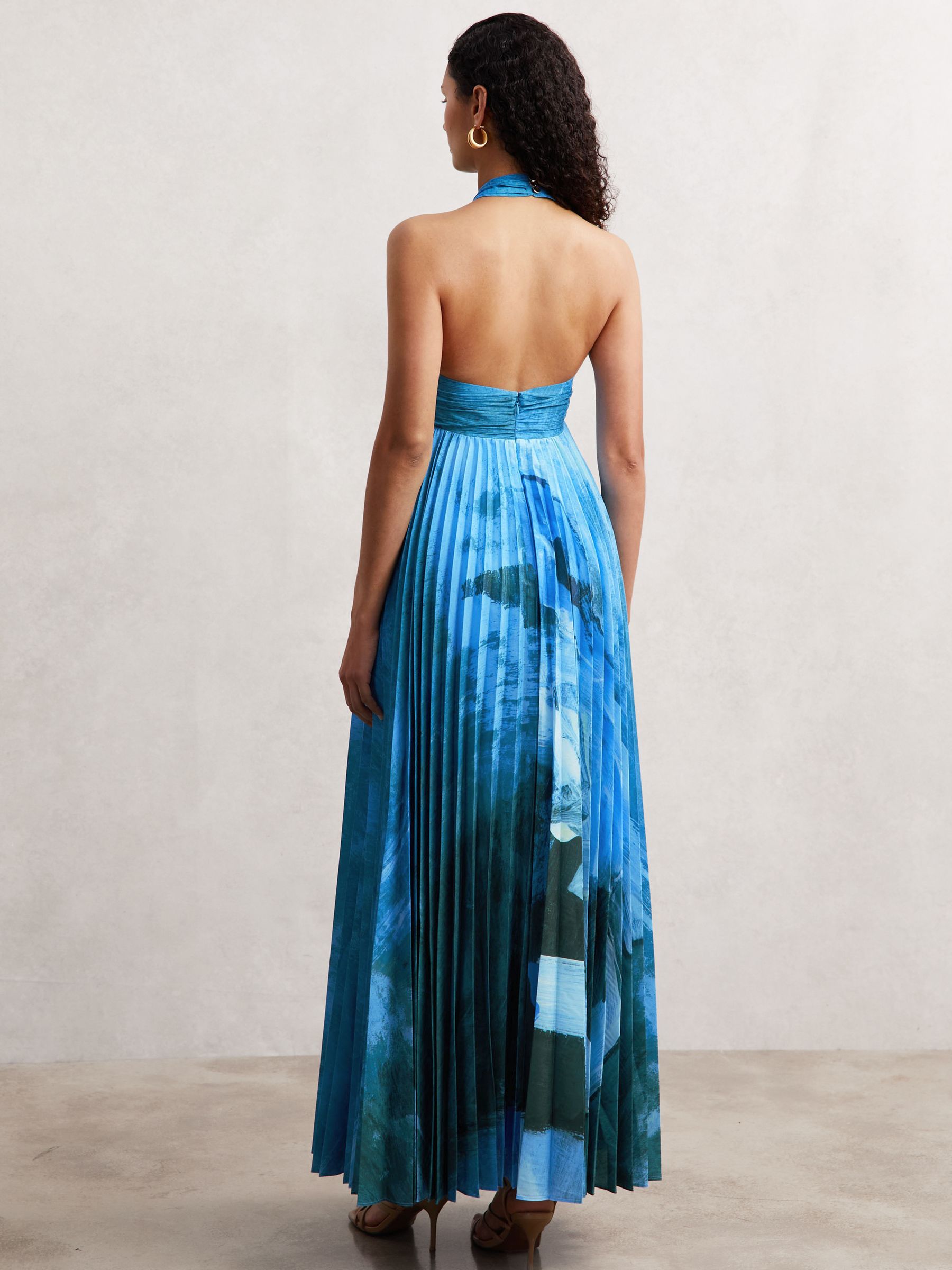 Acler Abstract-Print Pleated Maxi Dress in Blue