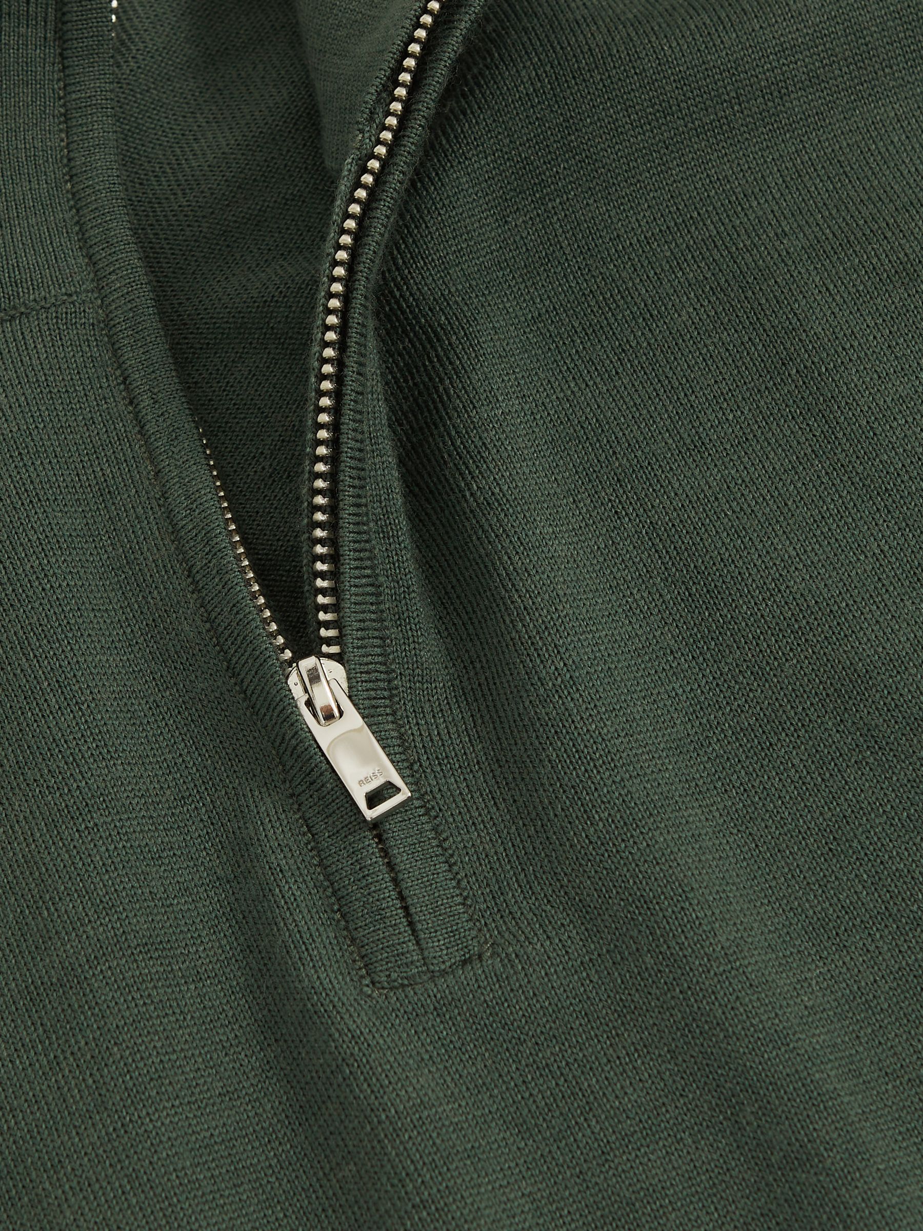 Merino Wool Half-Zip Funnel Neck Jumper in Kale Green