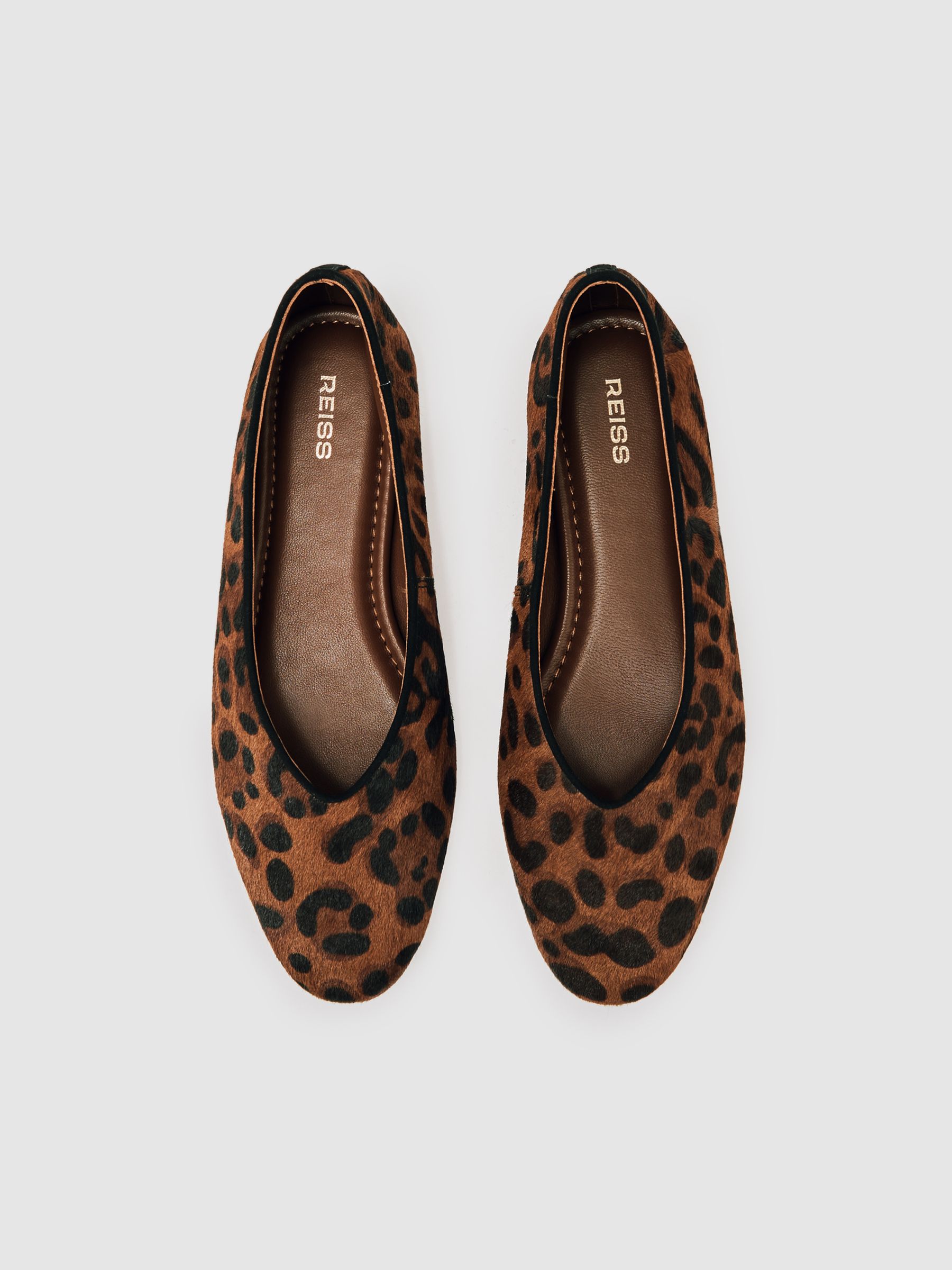 Leather Rounded-Point Toe Ballet Flats in Animal