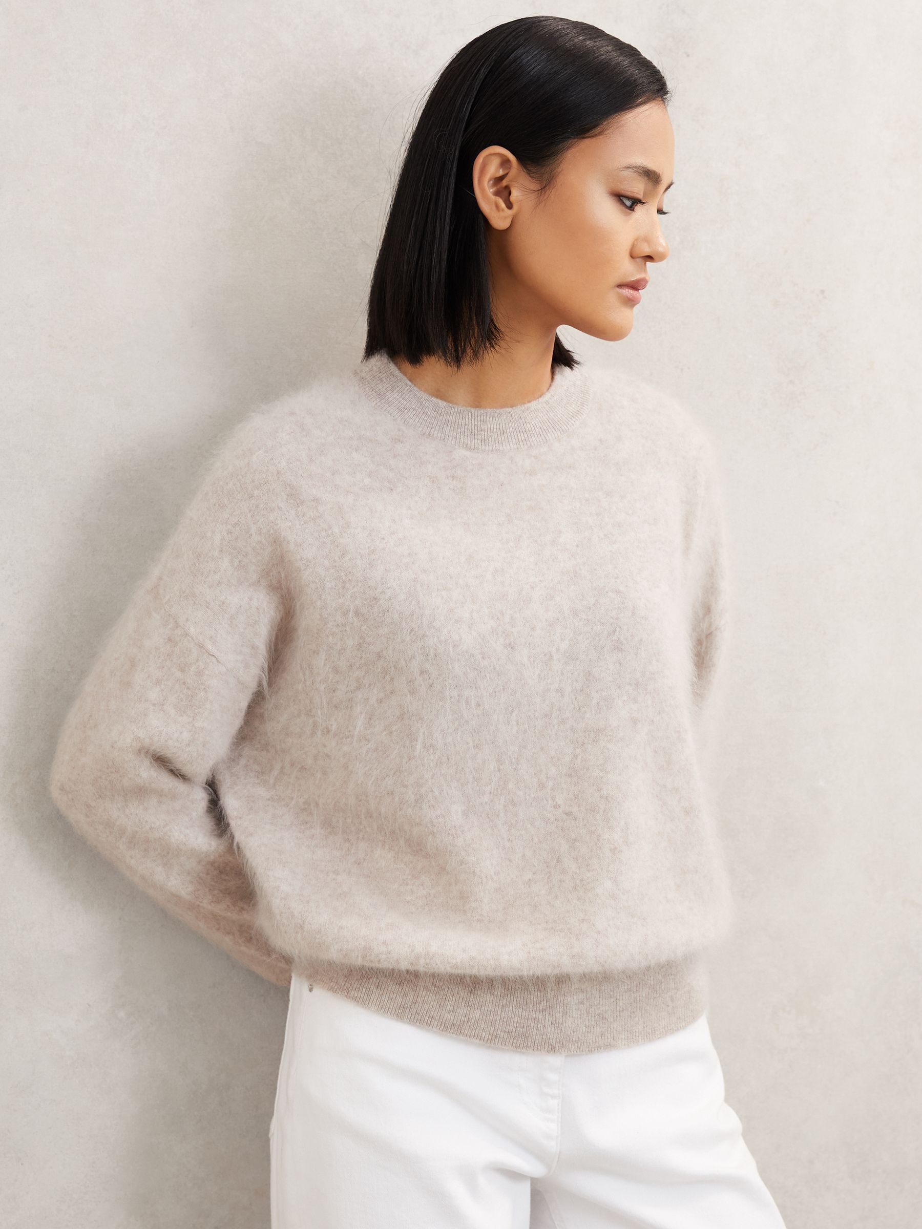 Brushed Cashmere Crew Neck Jumper in Oatmeal Neutral