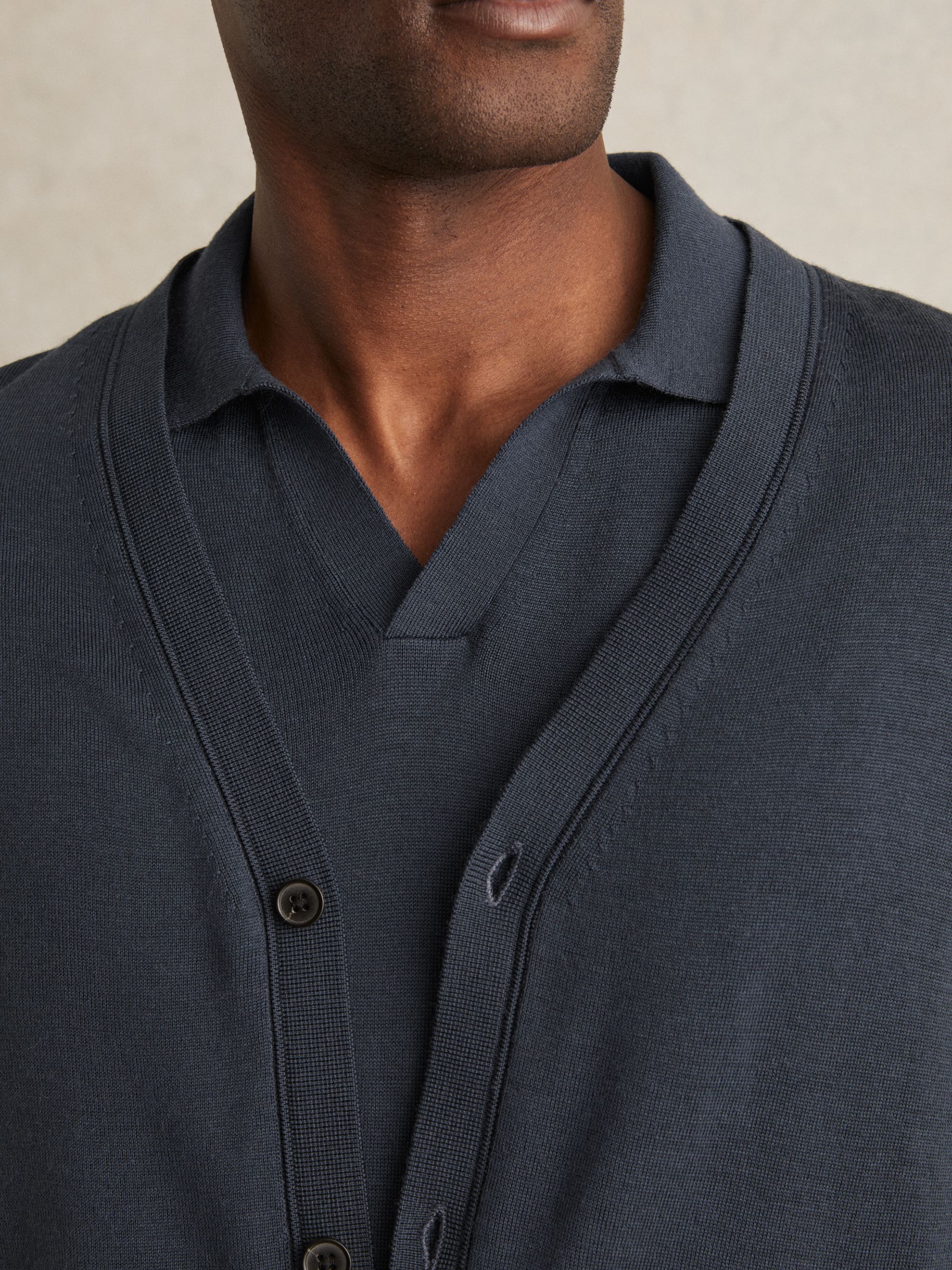 Merino Wool Button-Through Cardigan in Midnight Navy