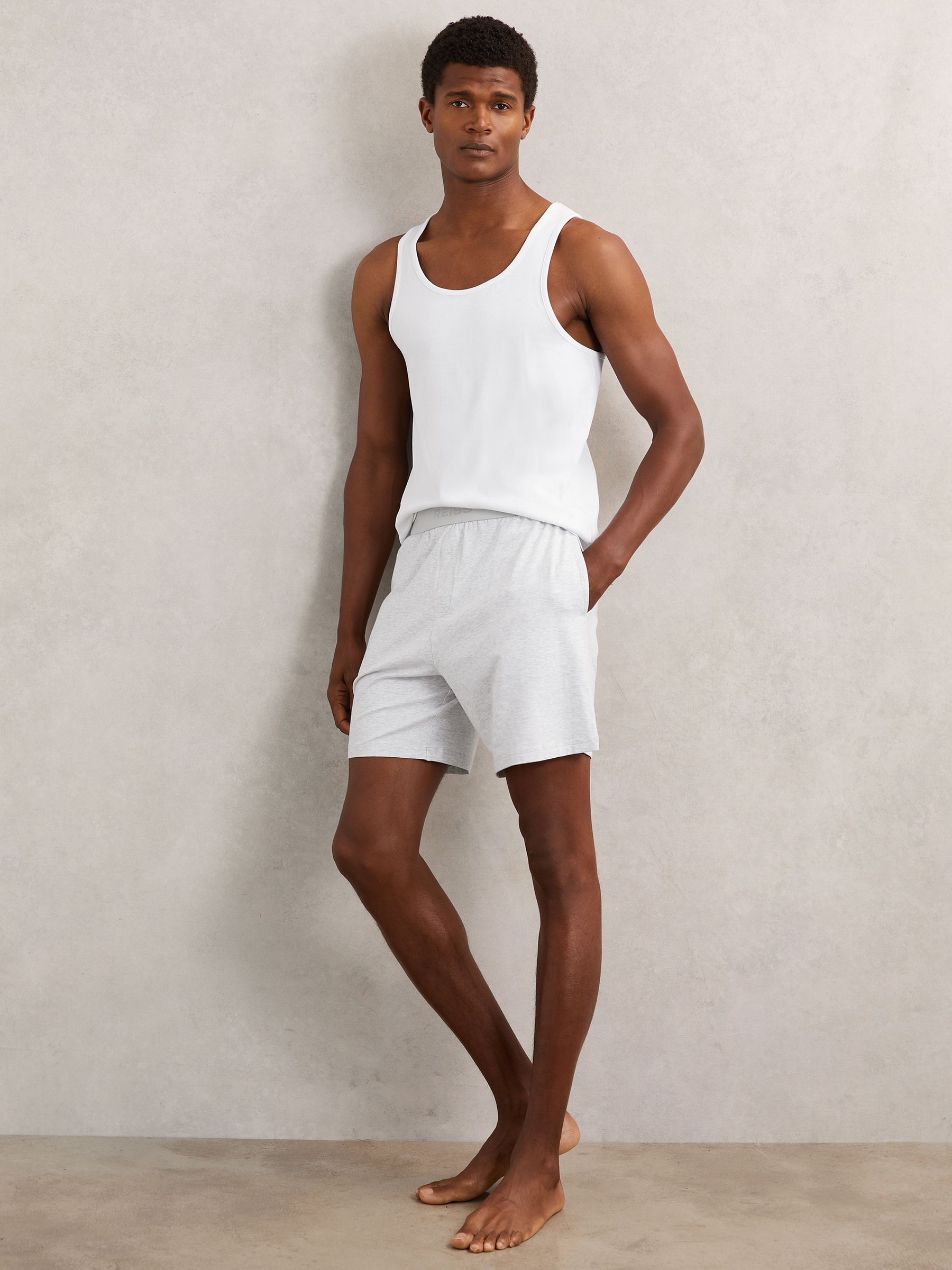 Cotton Jersey Logo-Waistband Shorts with Stretch in Soft Grey