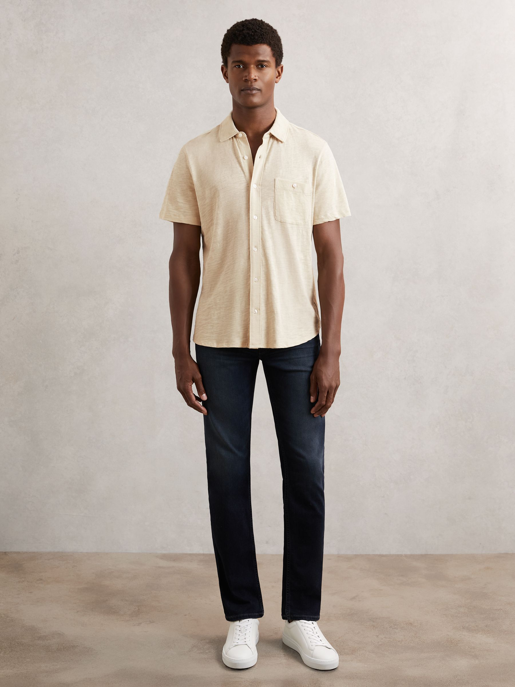 Paige Cotton Short-Sleeve Jersey Shirt in Cream