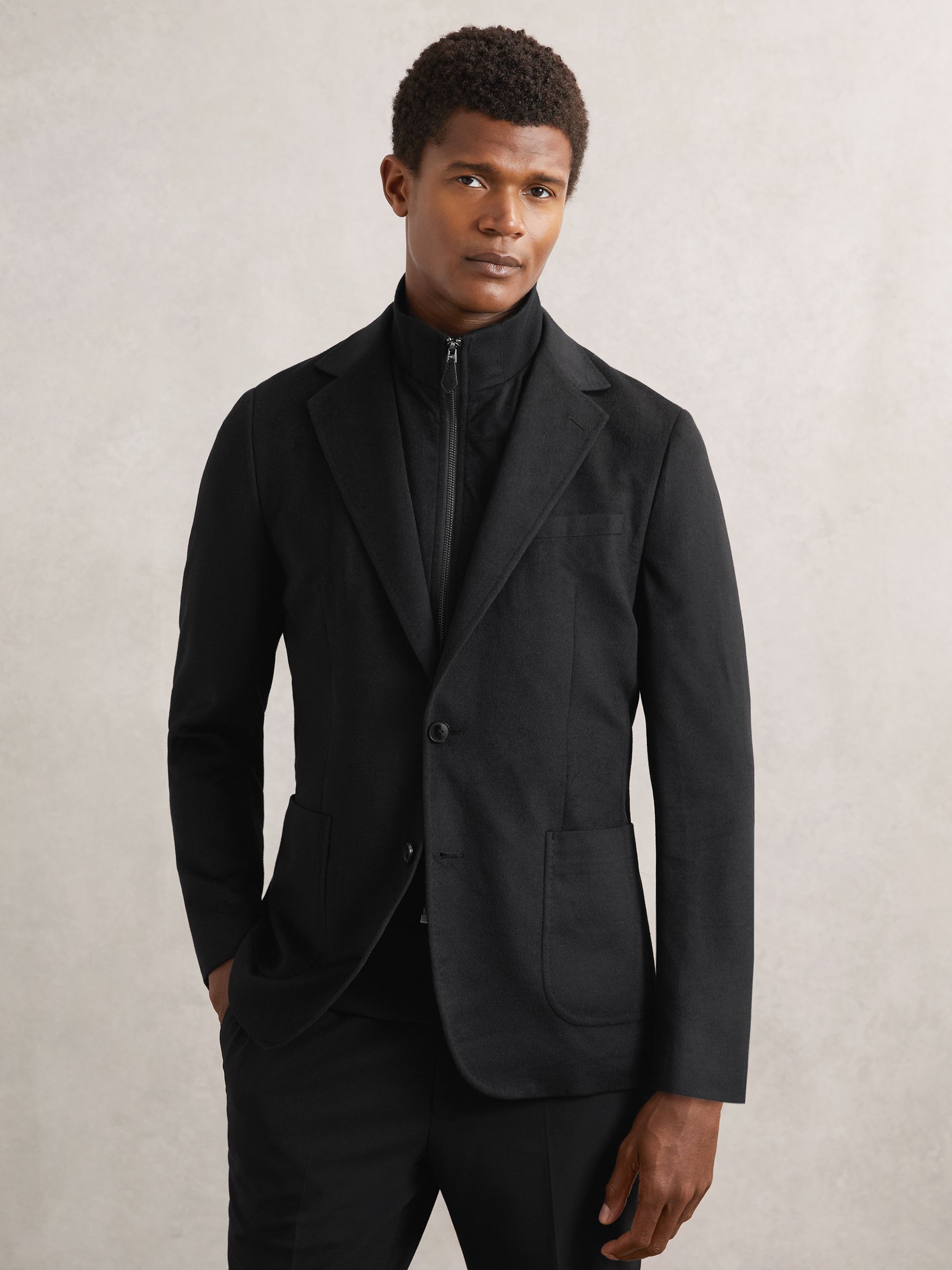 Single-Breasted Blazer With Gilet Insert Tailored-Fit in Black