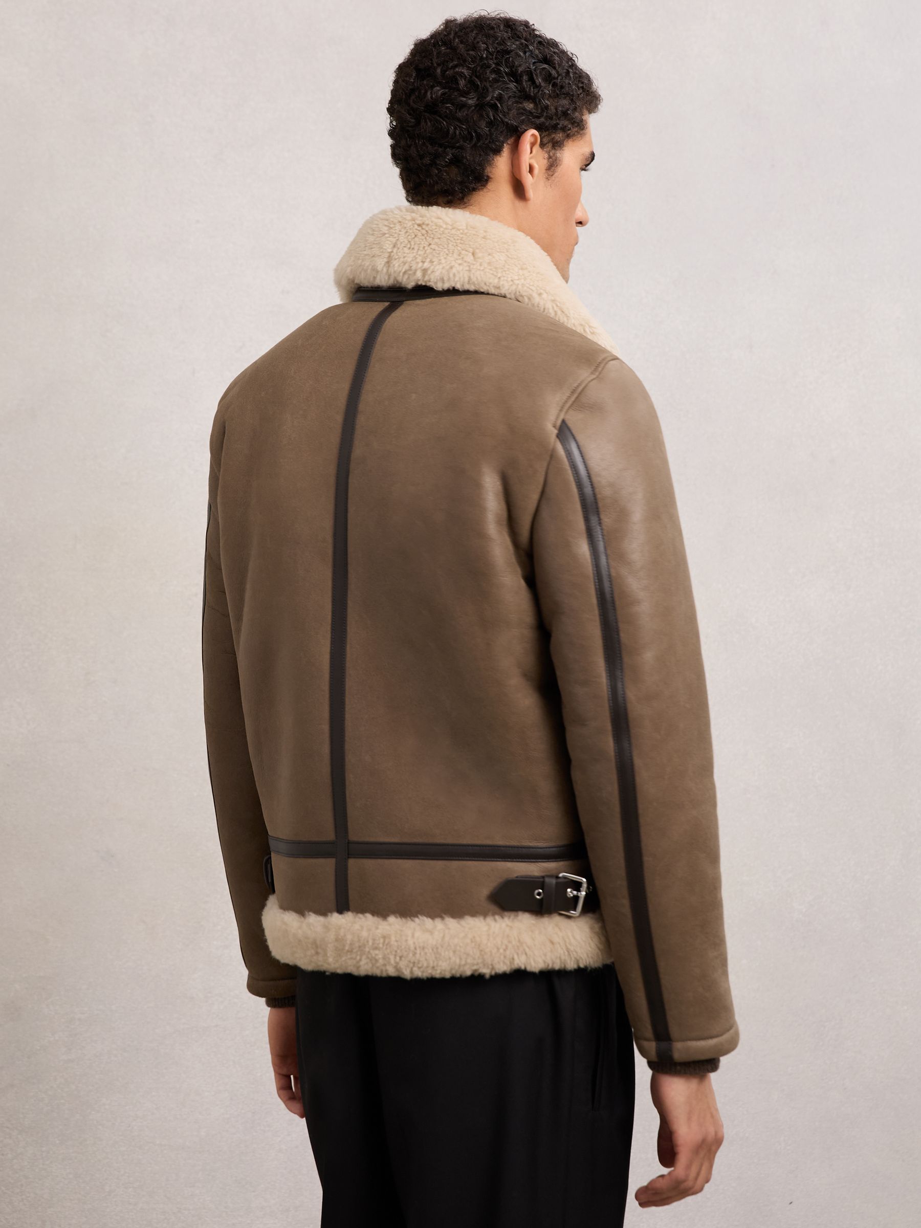 Shearling-Collar Leather Jacket in Light Brown