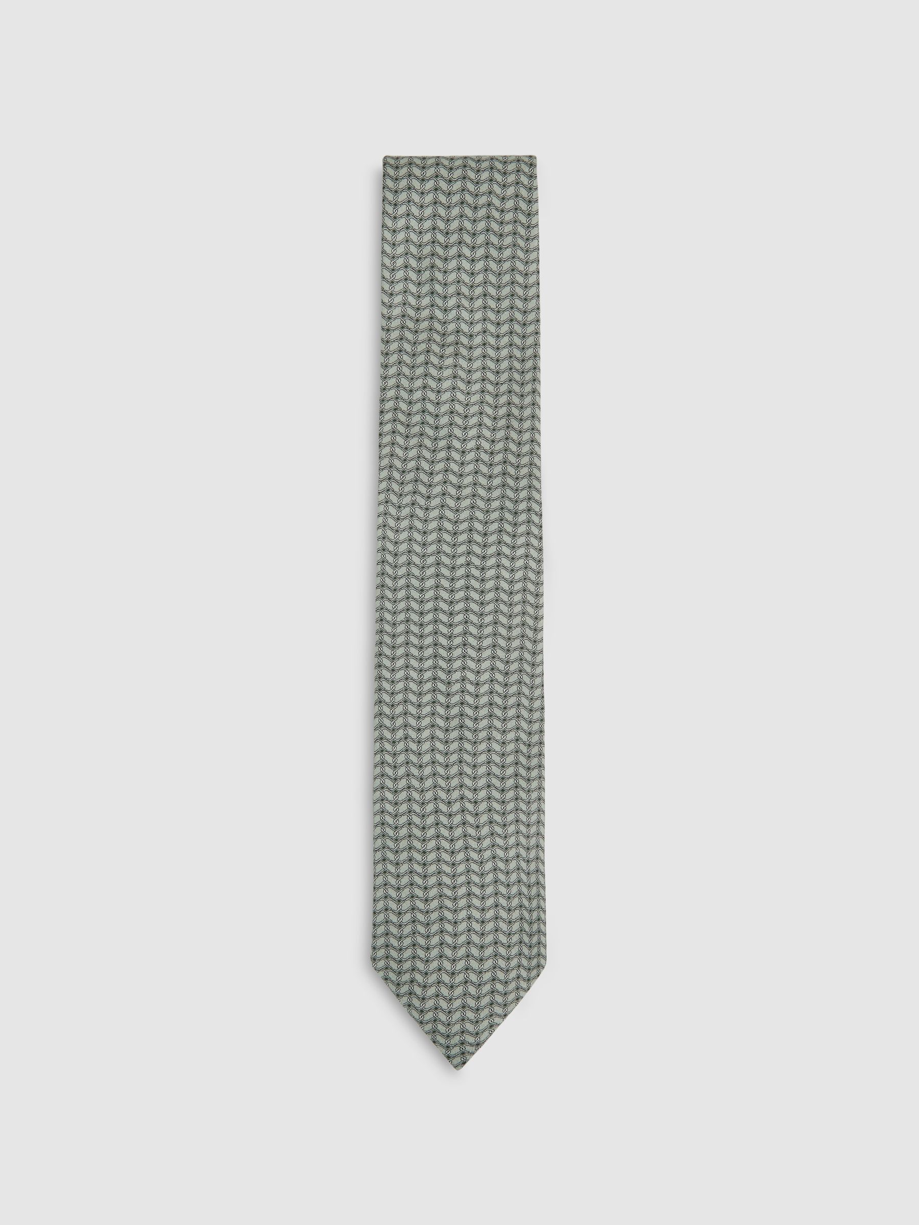 Silk Geometric-Chain Print Tie in Soft Pink