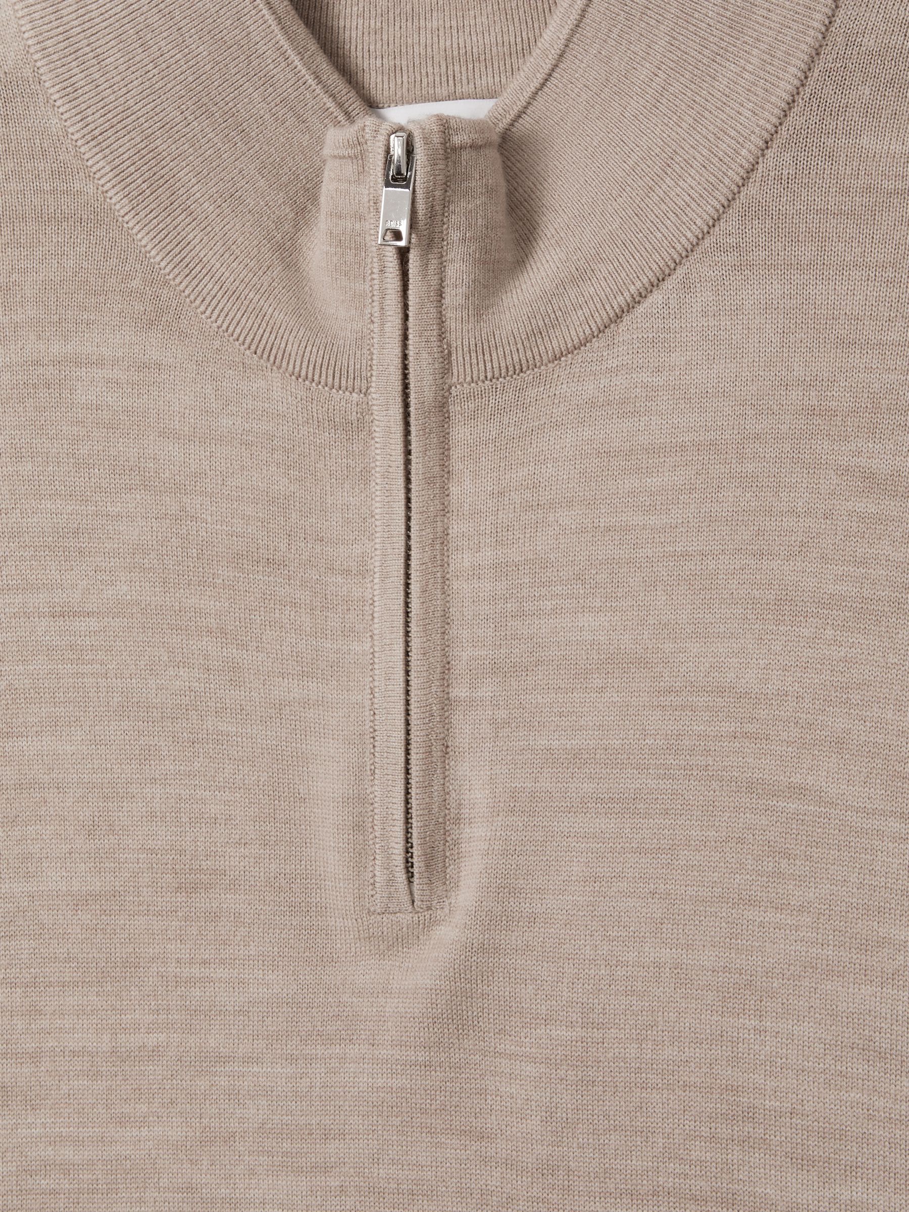 Merino Wool Half-Zip Funnel Neck Jumper in Wheat Melange
