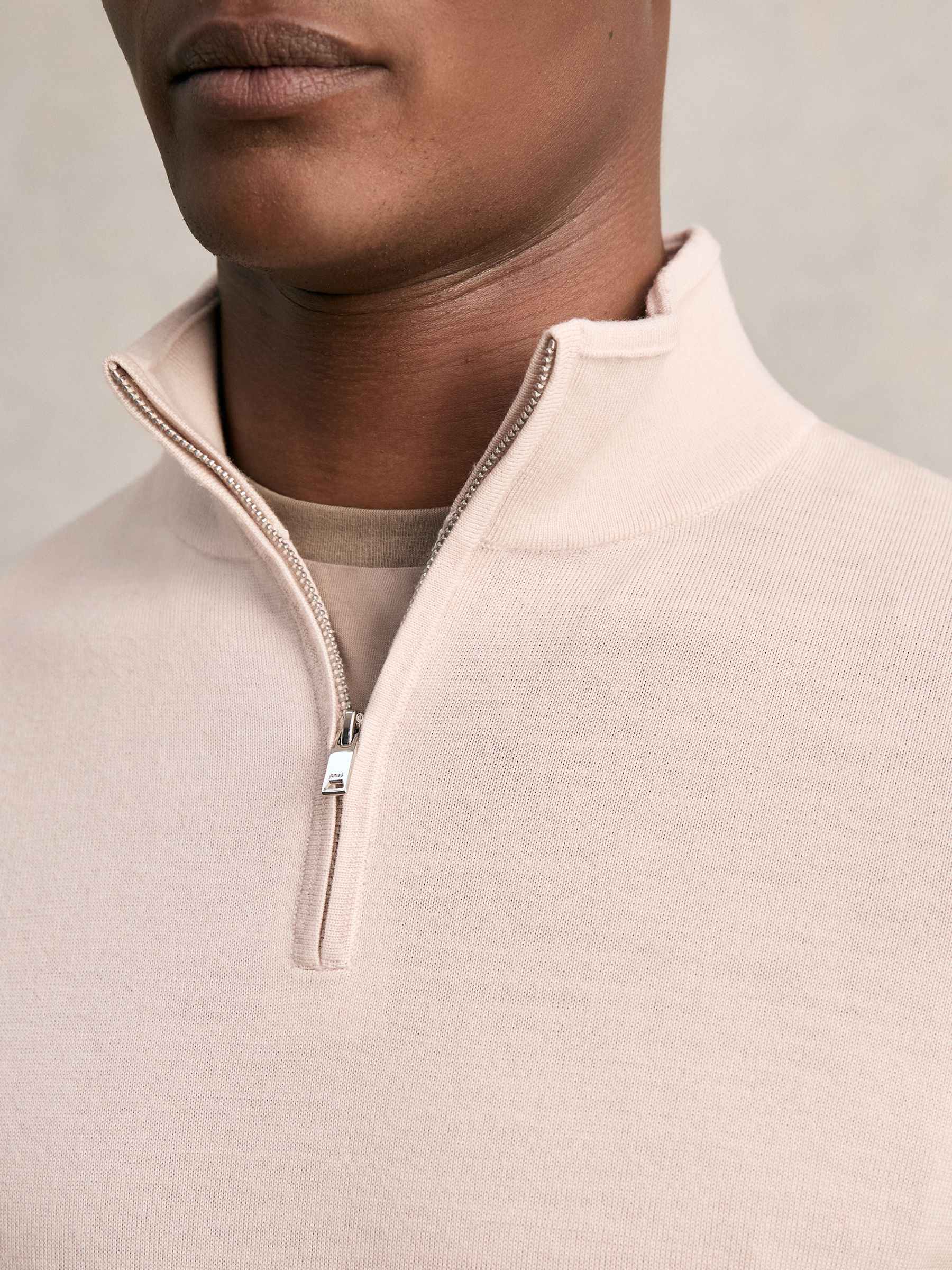 Merino Wool Half-Zip Funnel Neck Jumper in Beige