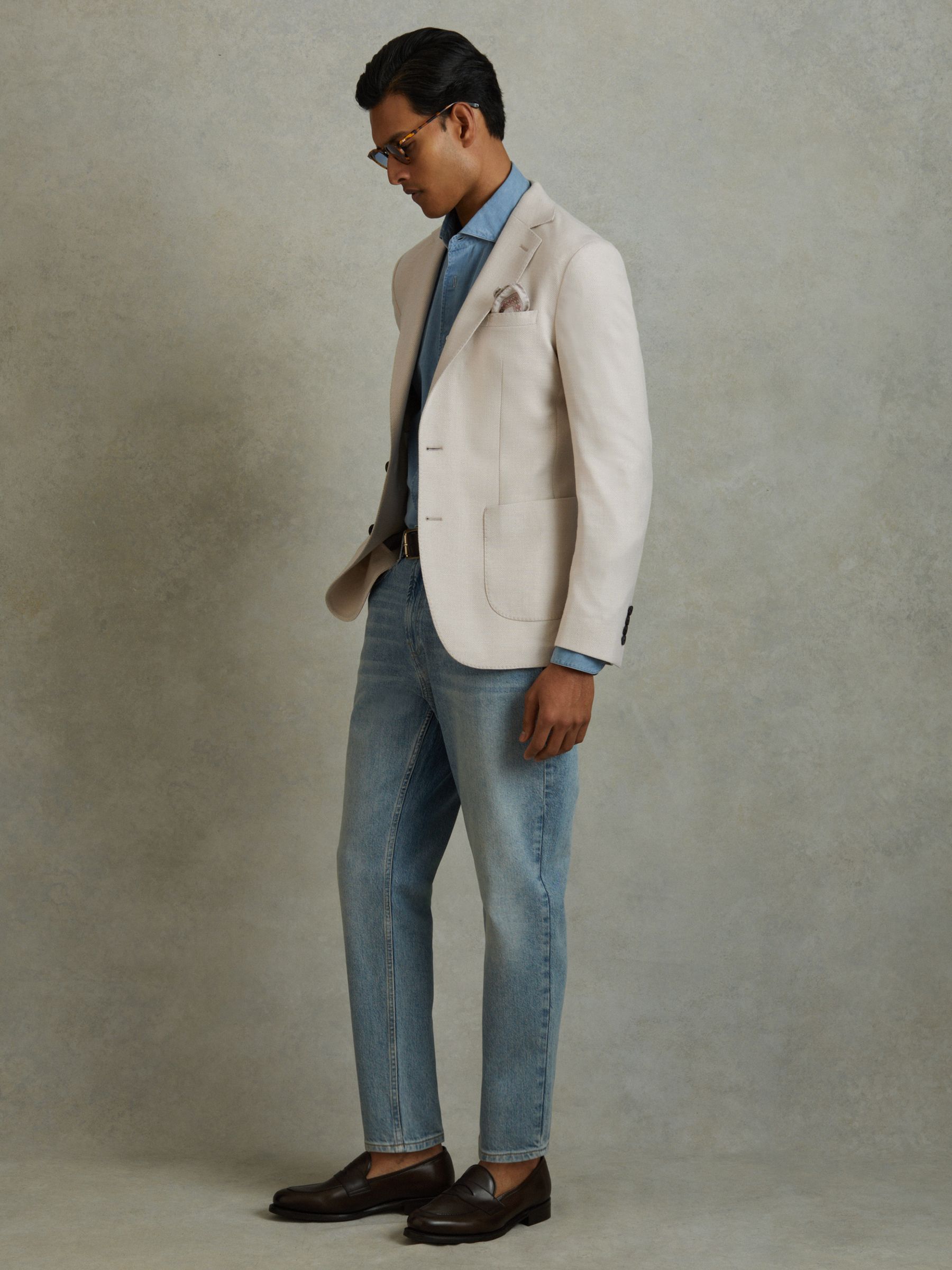 Single Breasted Blazer With Cotton in Stone