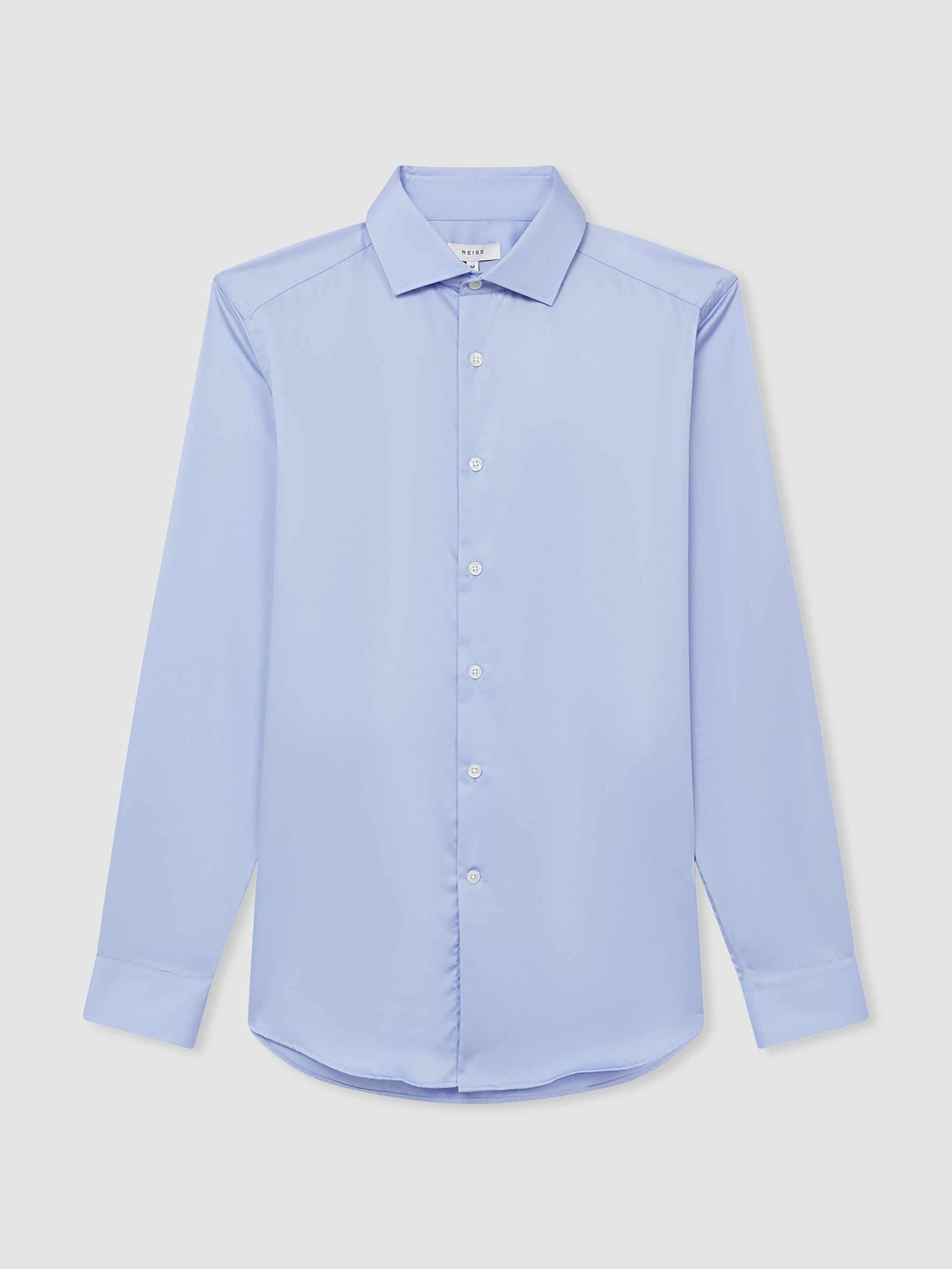 Slim Fit Cotton-Satin Regular-Fit Stripe Shirt in Mid Blue