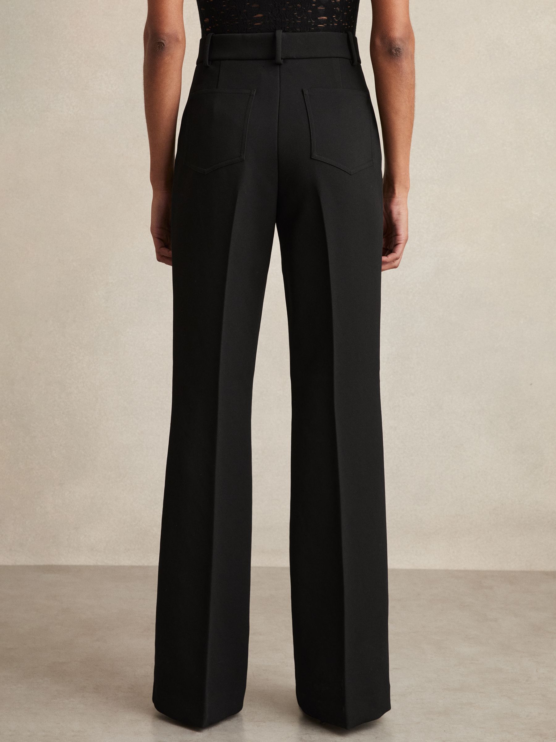 Twill Patch-Pocket Flared Trousers in Black