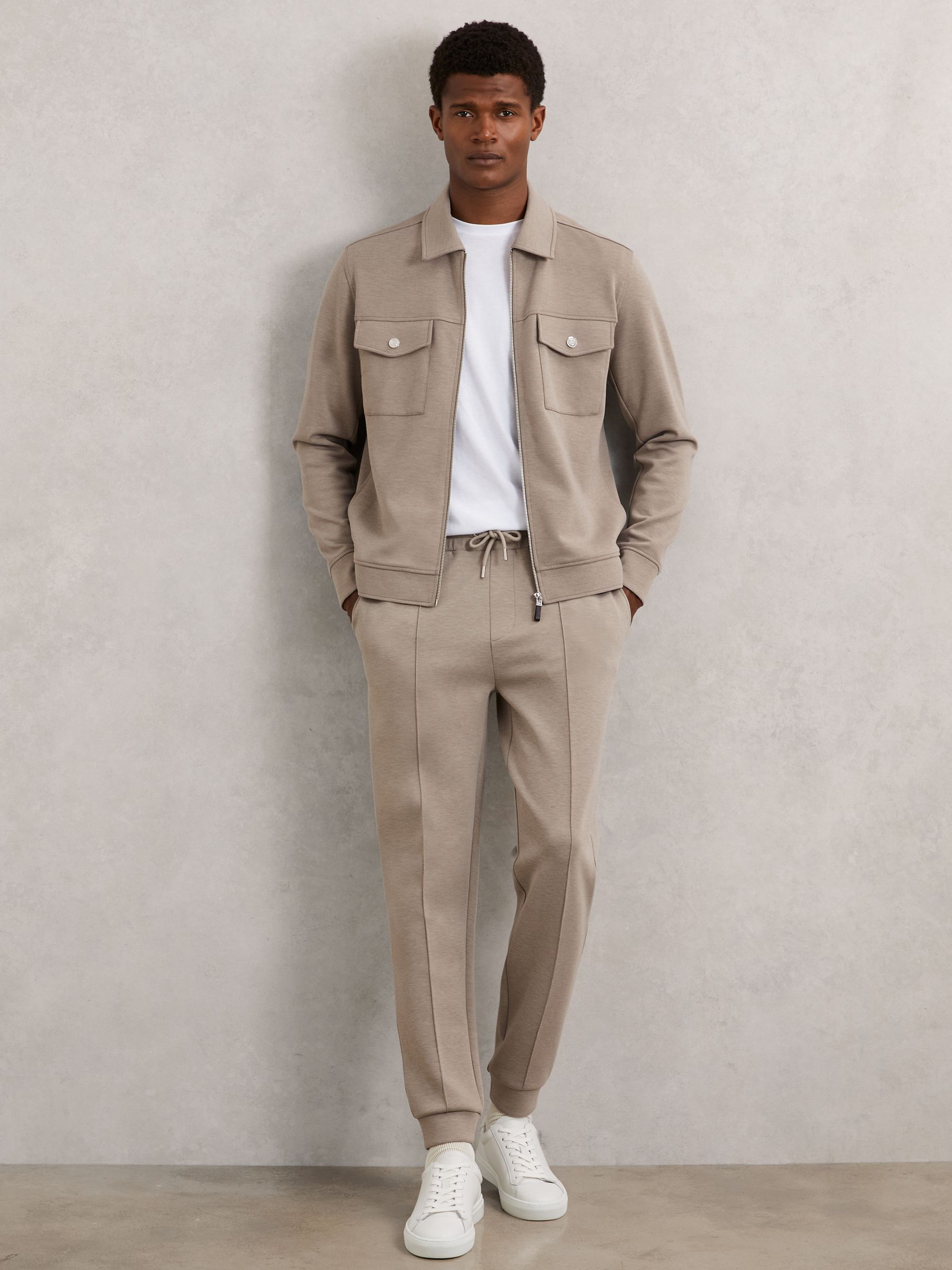 Interlock Jersey Zip-Through Jacket in Taupe Brown