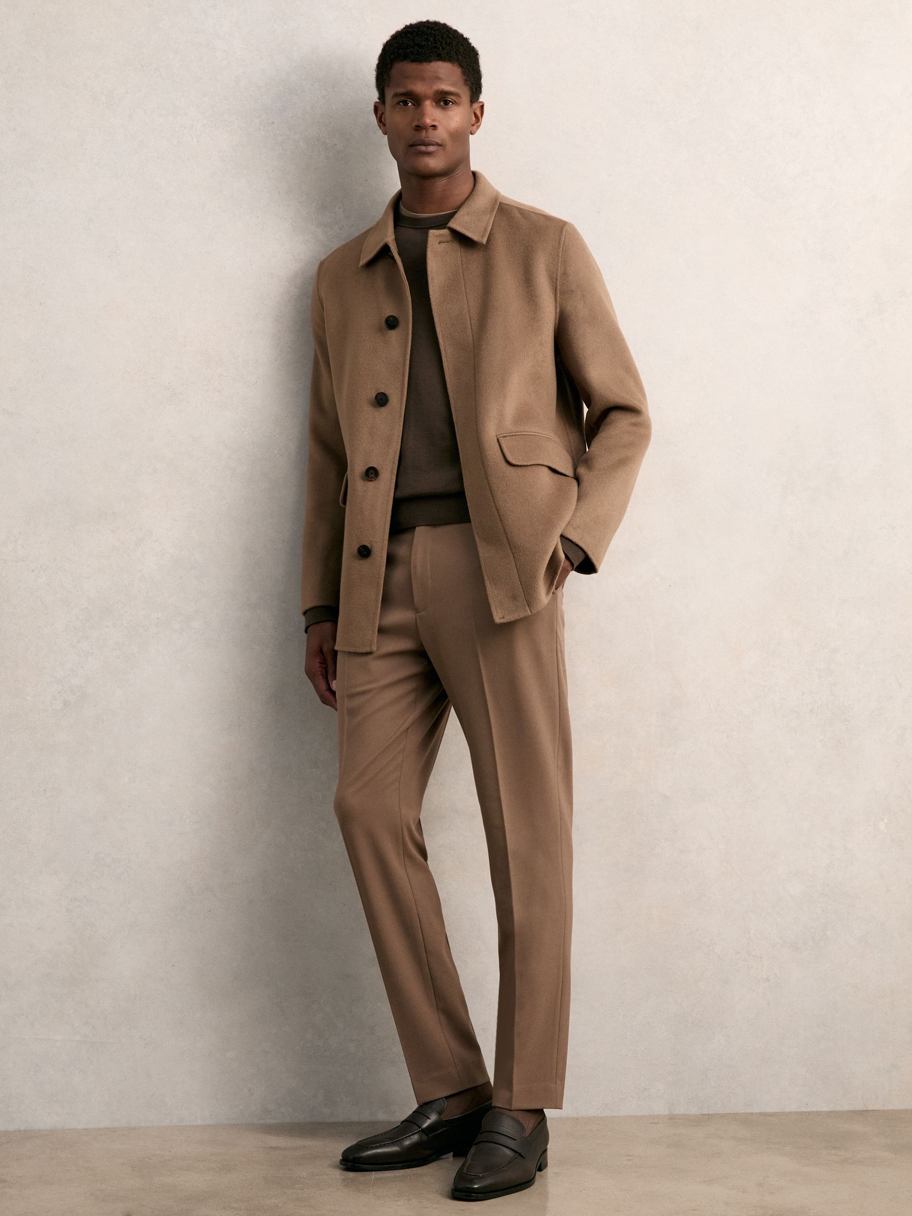 Wool Blend Double Face Button Jacket in Brown