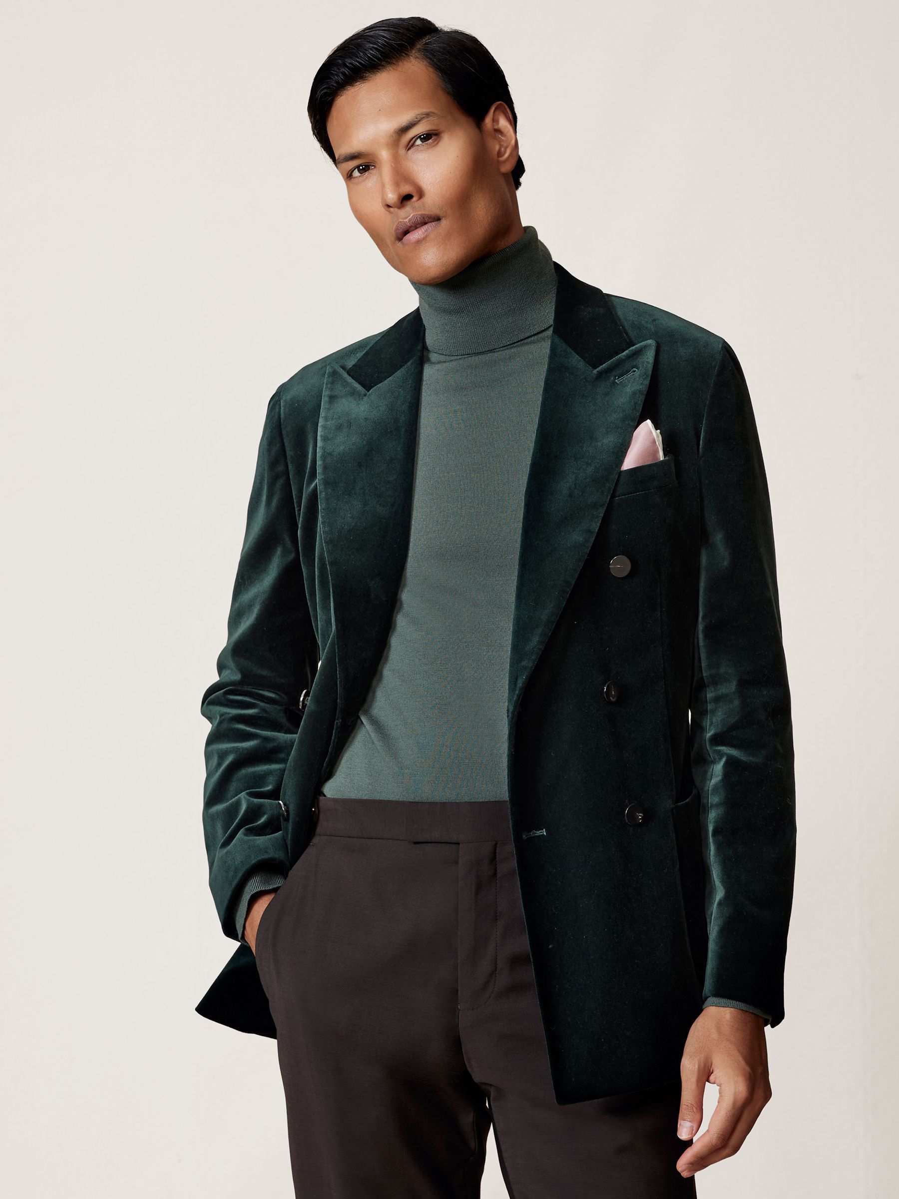 Double-Breasted Velvet Blazer Slim-Fit in Emerald Green