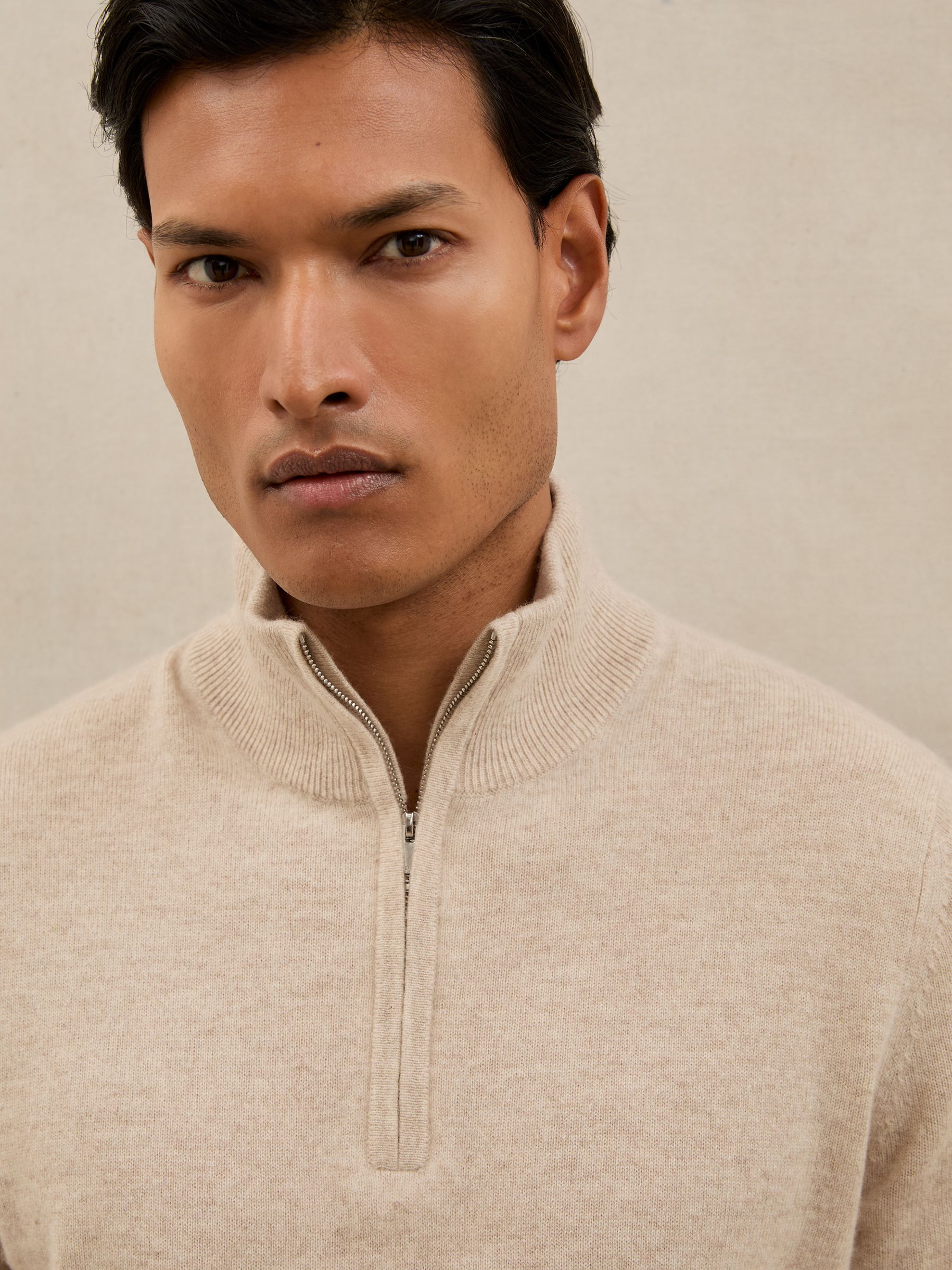 Atelier 100% Cashmere Half-Zip Jumper in Oatmeal Melange