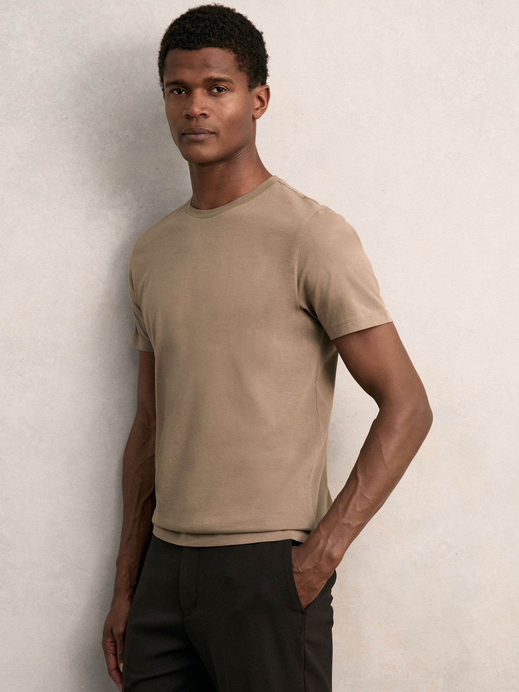 Cotton Crew Neck T-Shirt in Light Taupe Brown