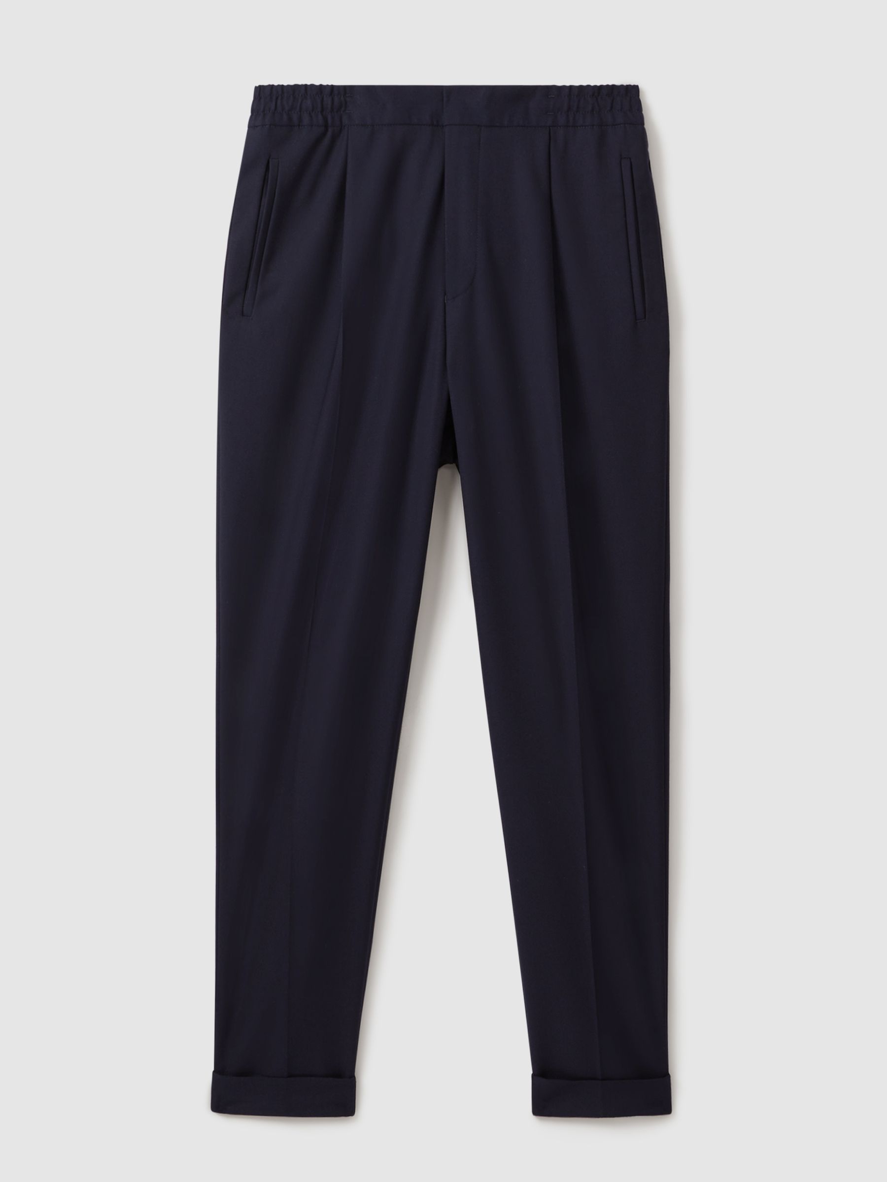 Relaxed Drawstring Trousers with Turn-Ups in Navy