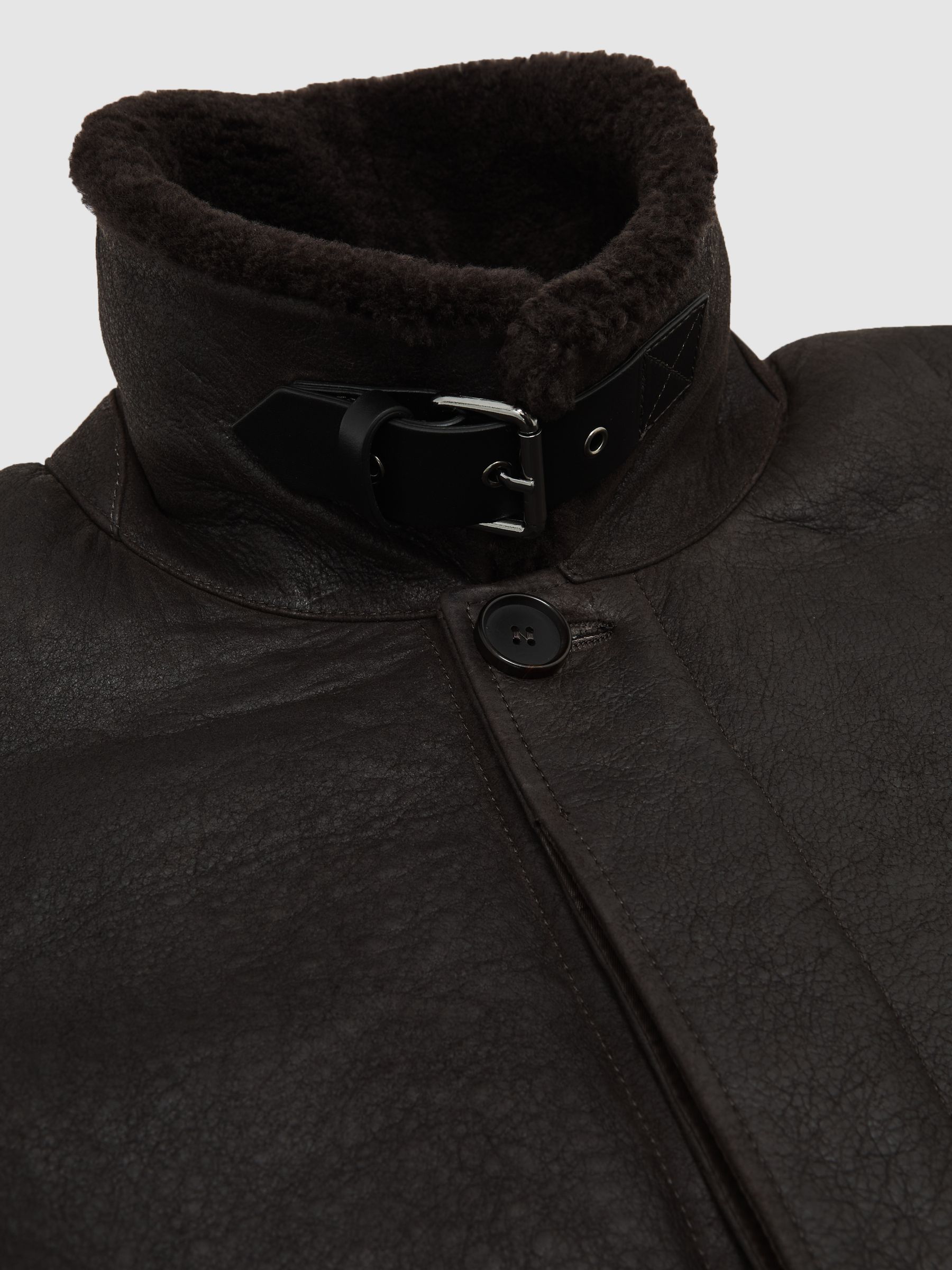 Button-Through Shearling Jacket in Brown