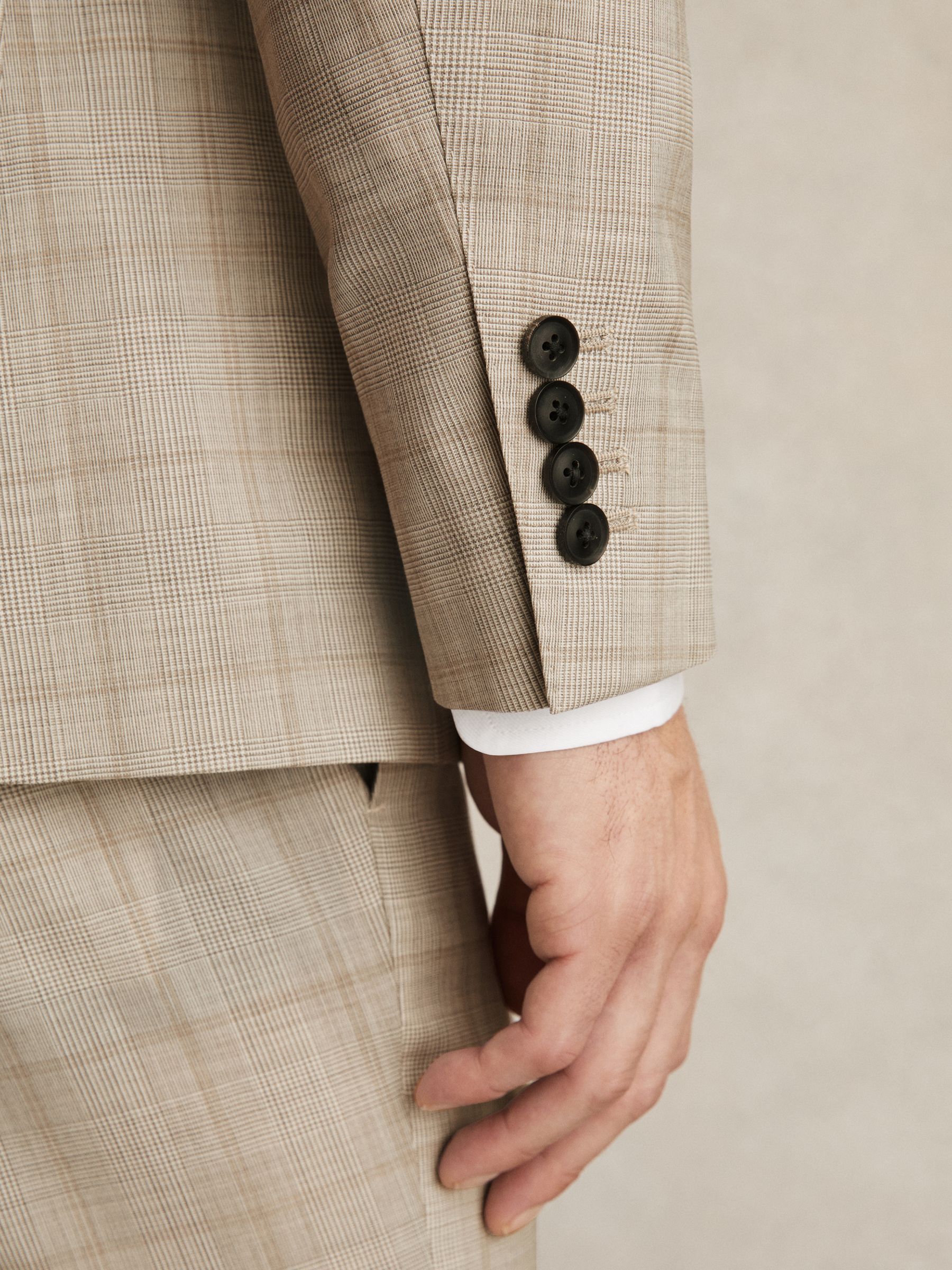 Slim-Fit Single-Breasted Wool Check Suit Blazer in Oatmeal Brown
