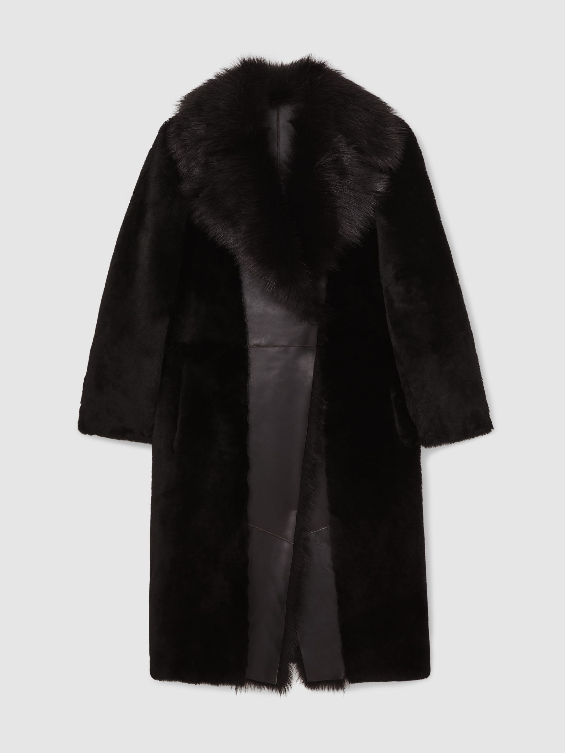 Shearling And Leather Coat in Chocolate Brown