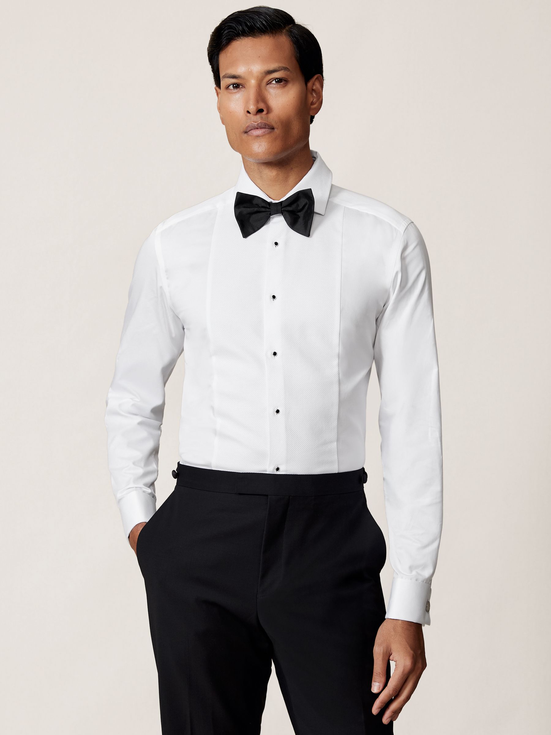 Slim Fit Cotton Double-Cuff Dinner Shirt in White