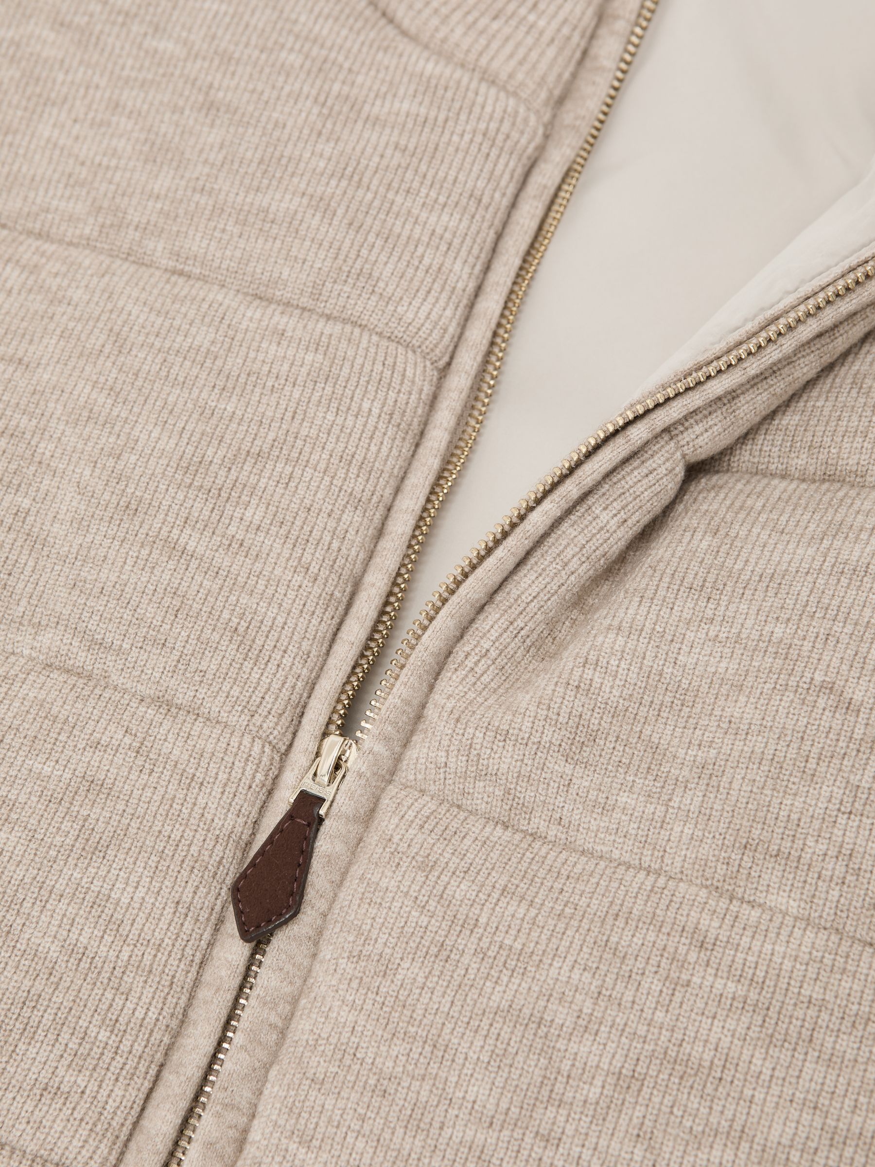 Rib-Knit Zip-Through Gilet in Oatmeal