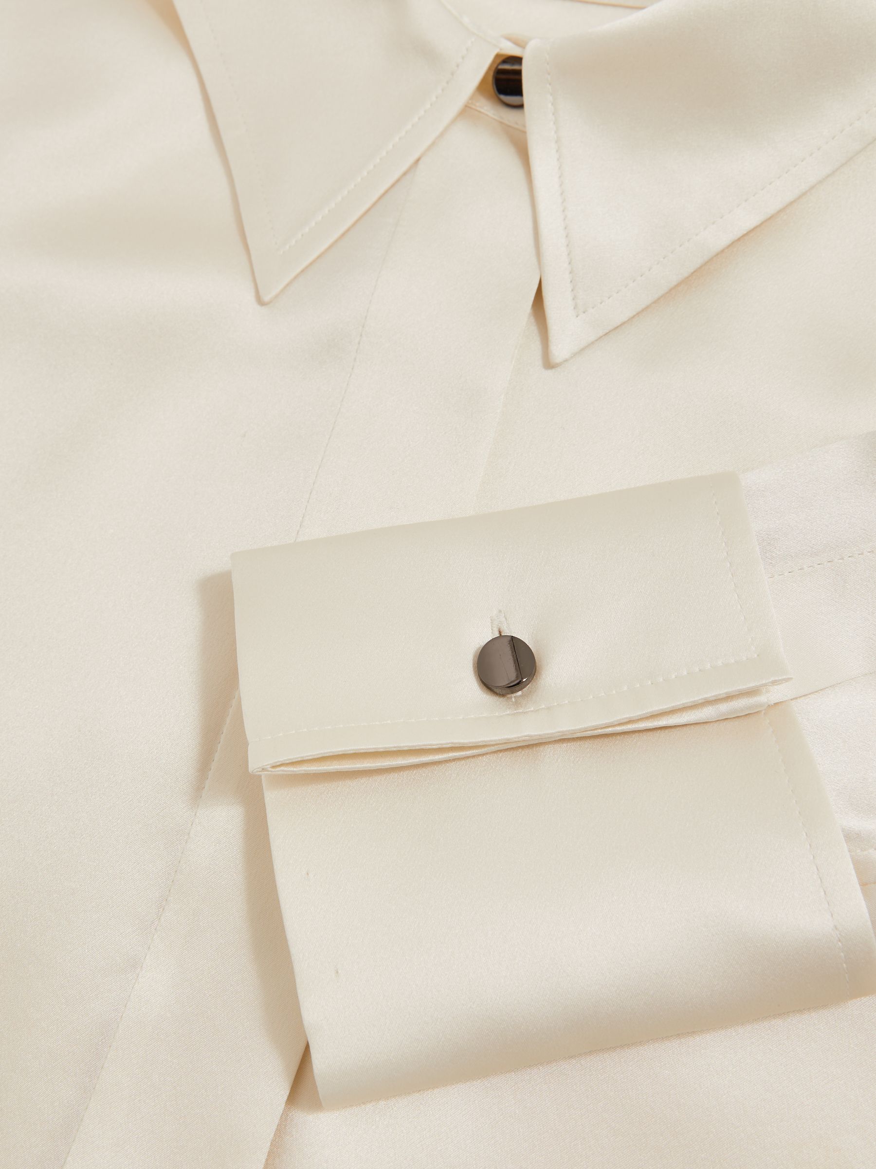 Silk-Satin Concealed-Placket Shirt in Ivory