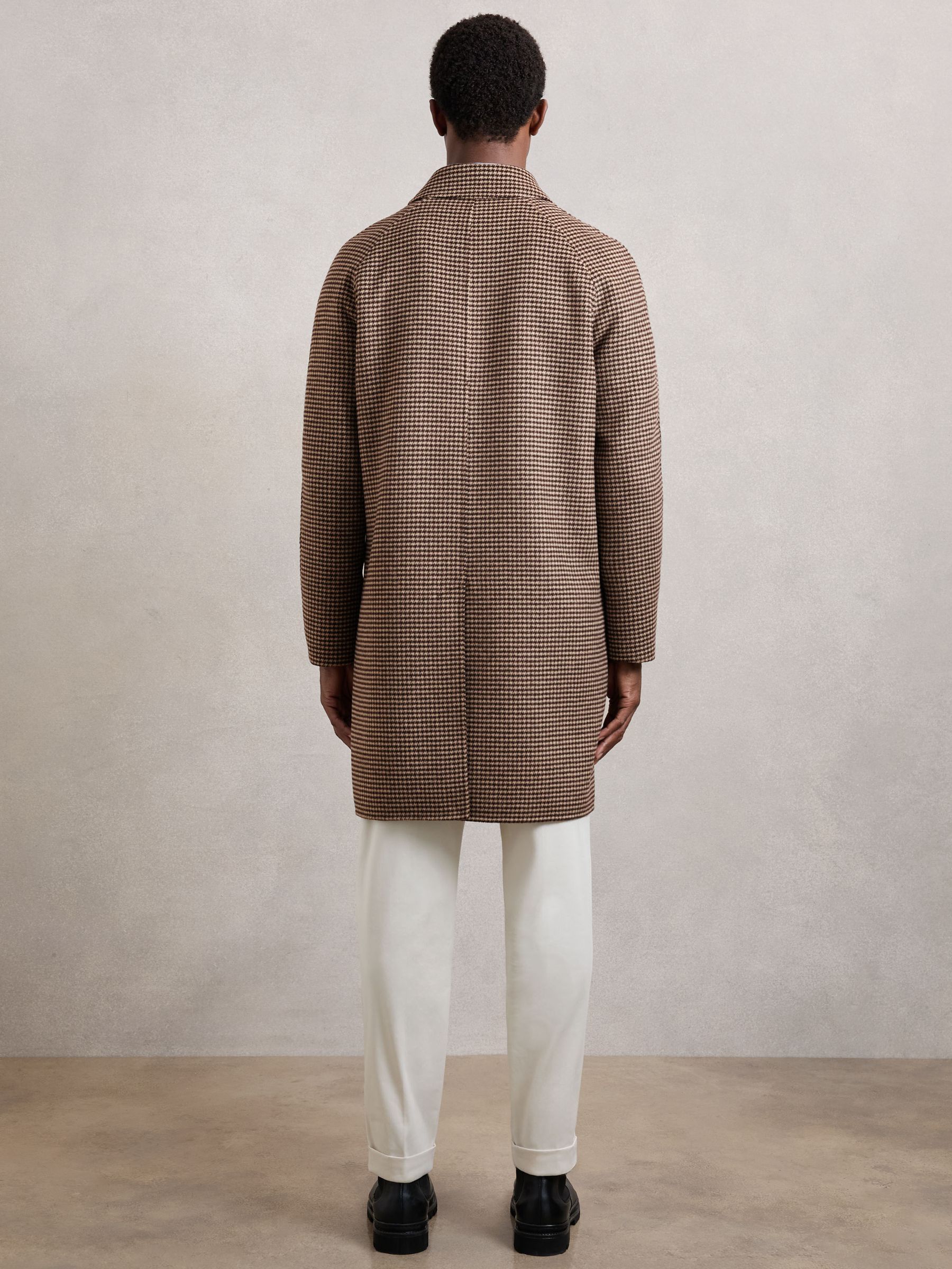 Wool-Blend Dogtooth-Check Overcoat in Brown