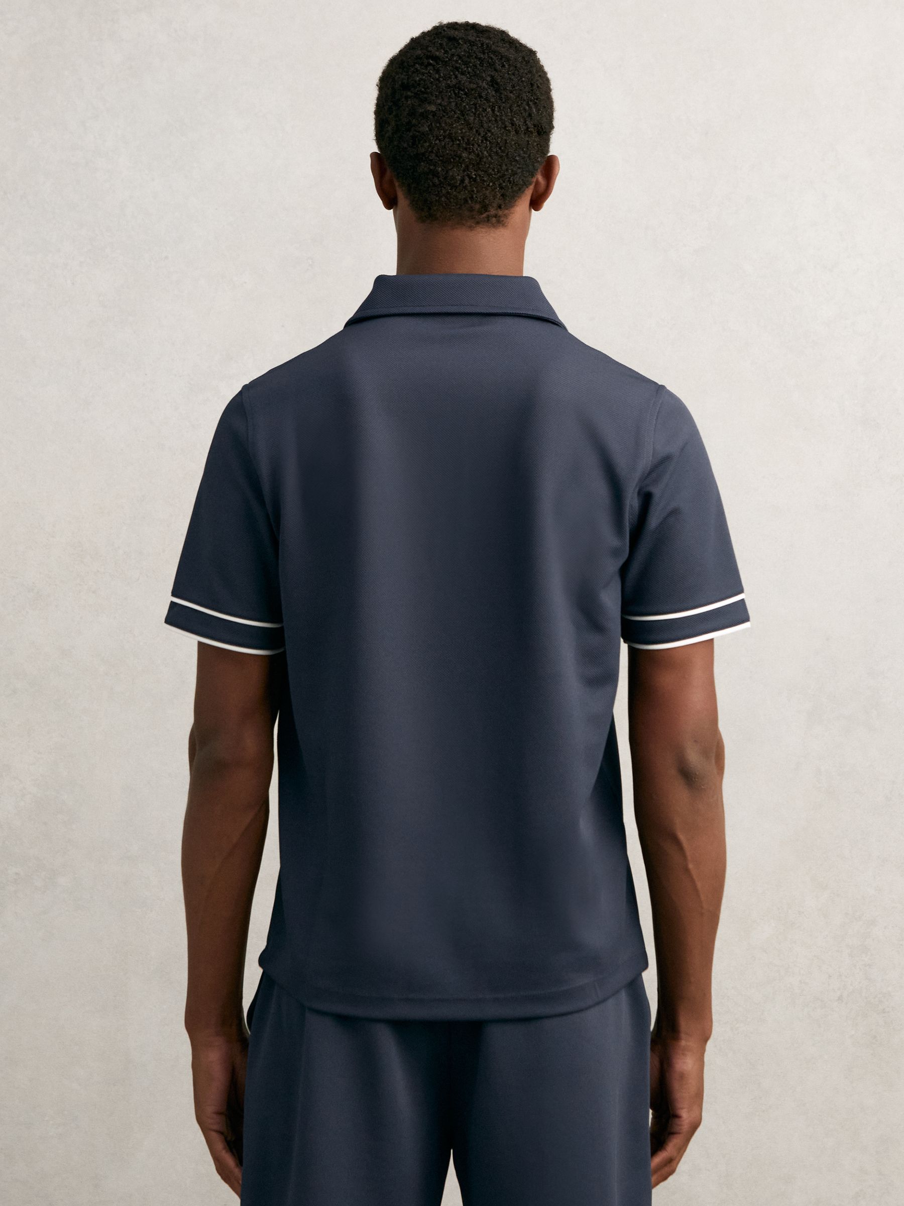 Textured Half-Zip Tipped Polo Shirt in Airforce Blue