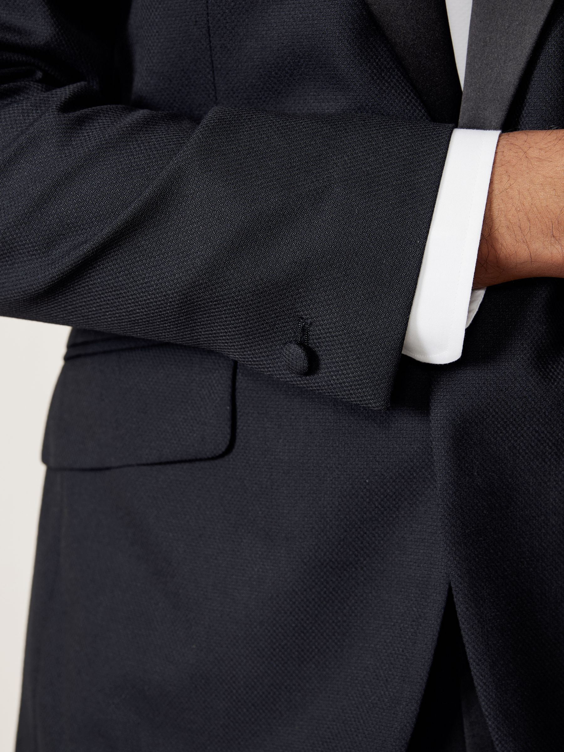 Single-Breasted Jacquard Tuxedo Jacket Wool-Blend Tailored-Fit in Navy