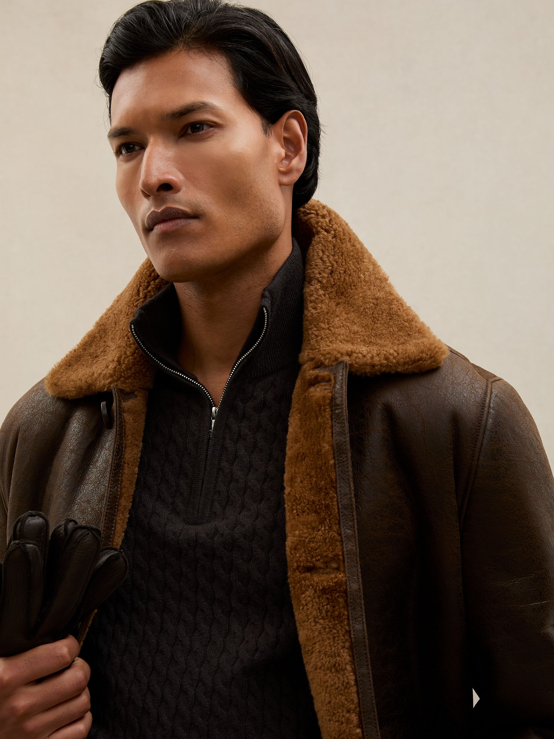 Atelier 100% Cashmere Cable Zip Jumper in Chocolate Brown