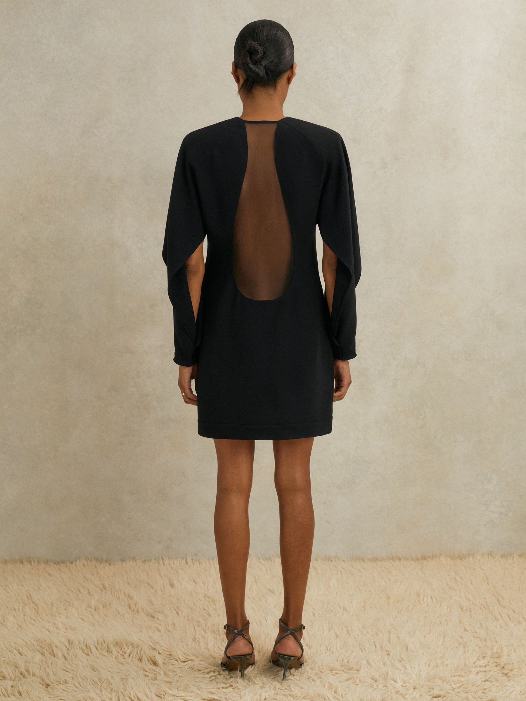 Atelier Crepe Sheer-Back Mini Dress in Black