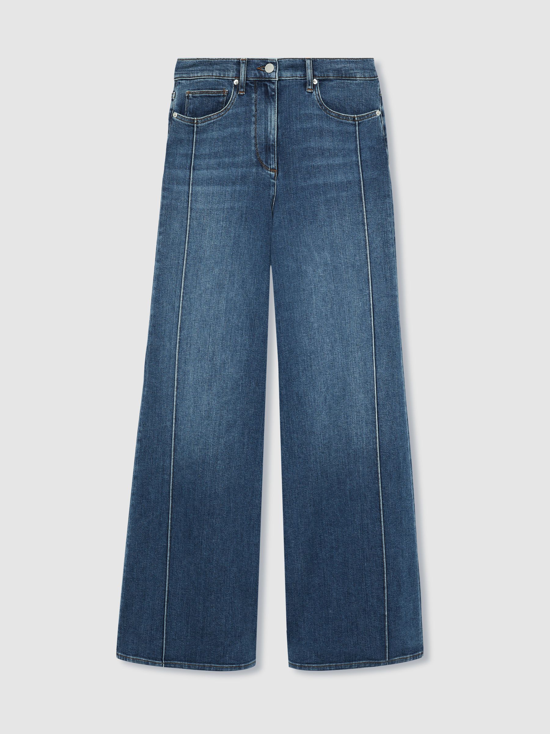 Petite Stretch-Cotton Wide-Leg Jeans in Mid Blue
