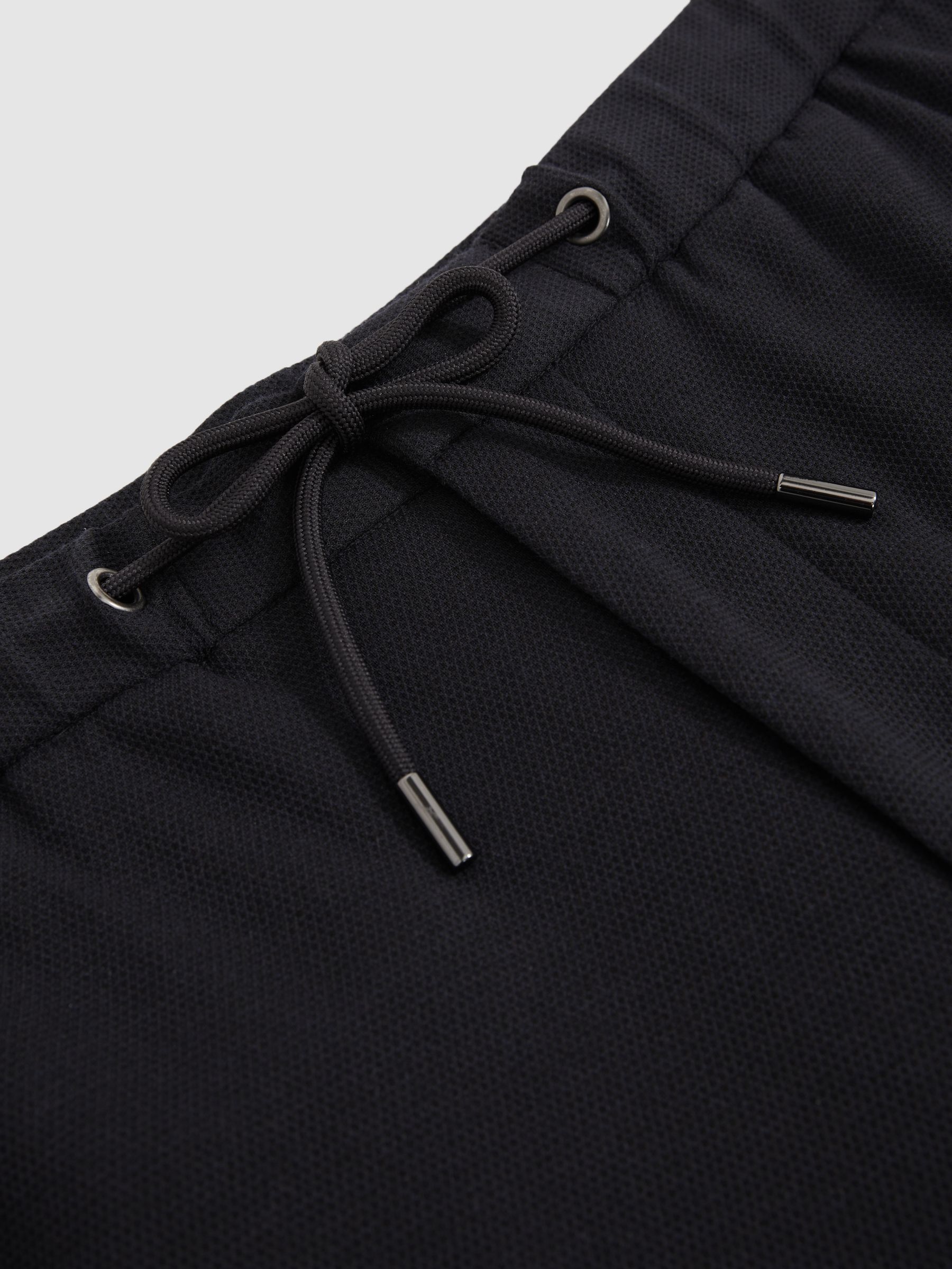 Stretch Pique Drawstring Trousers in Navy