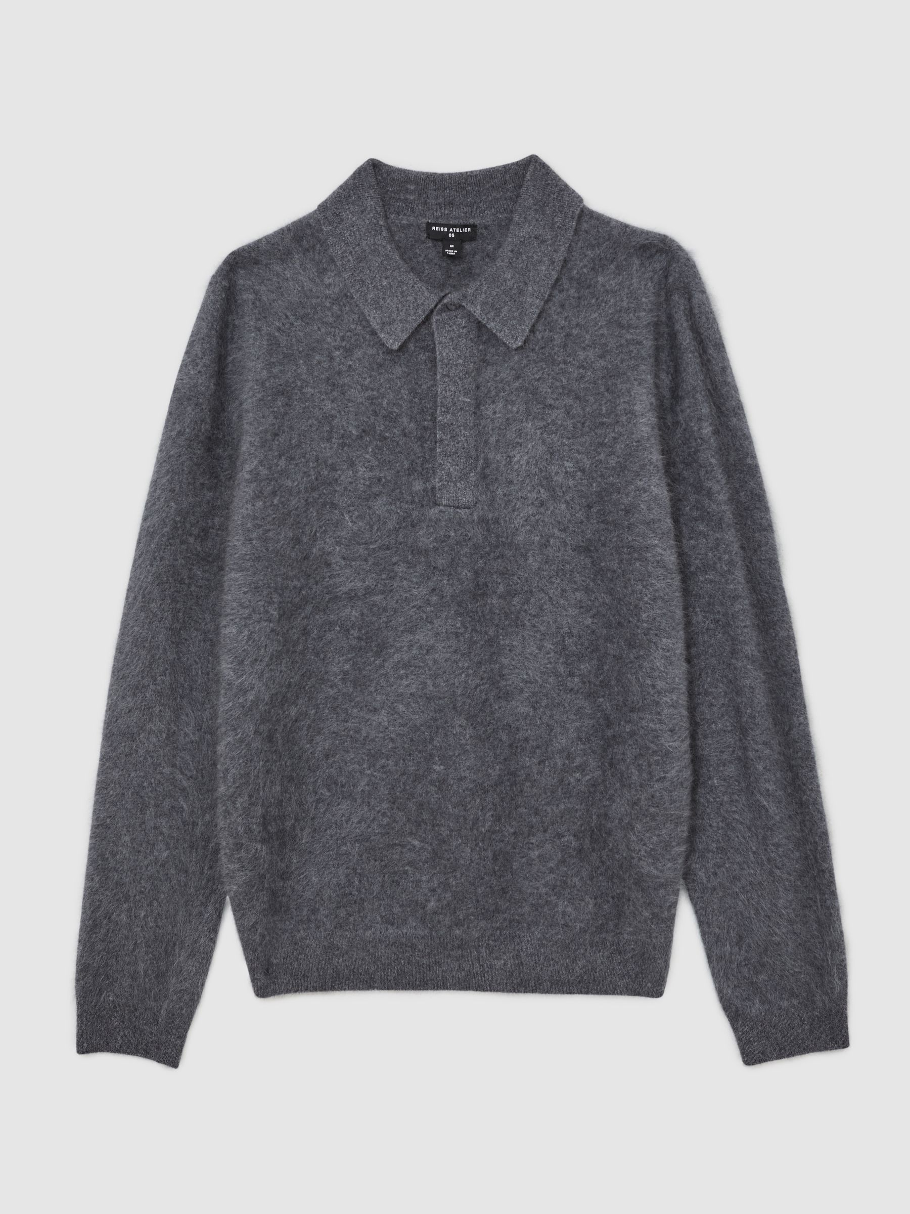Atelier Brushed-Cashmere Polo Jumper in Mid Grey