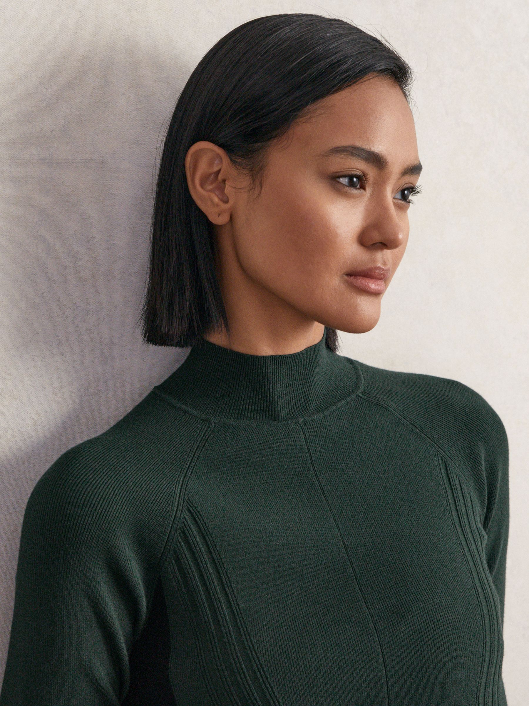 Knitted Contrast-Panel Skater Dress in Green/Black