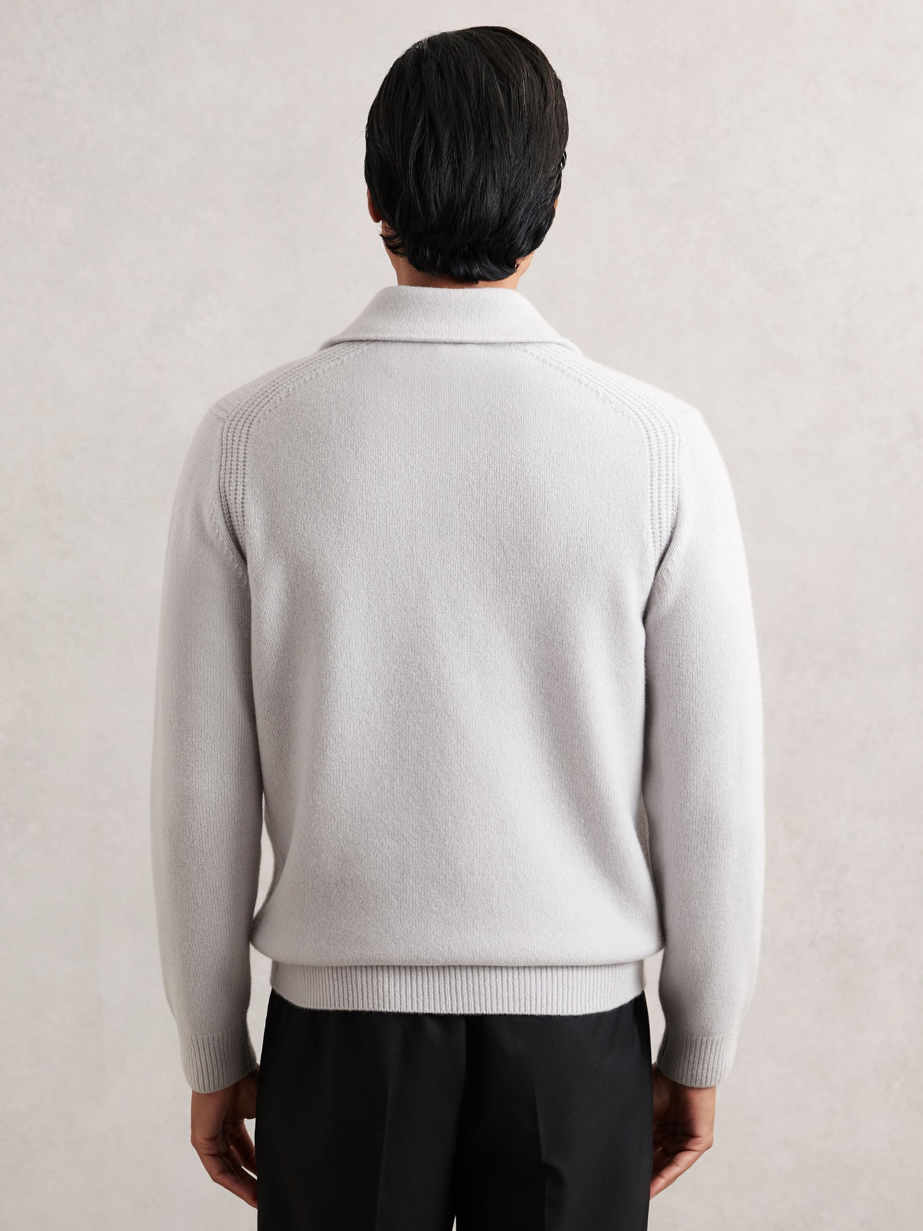 Wool-Blend Polo Jumper with Cashmere in Ice Grey