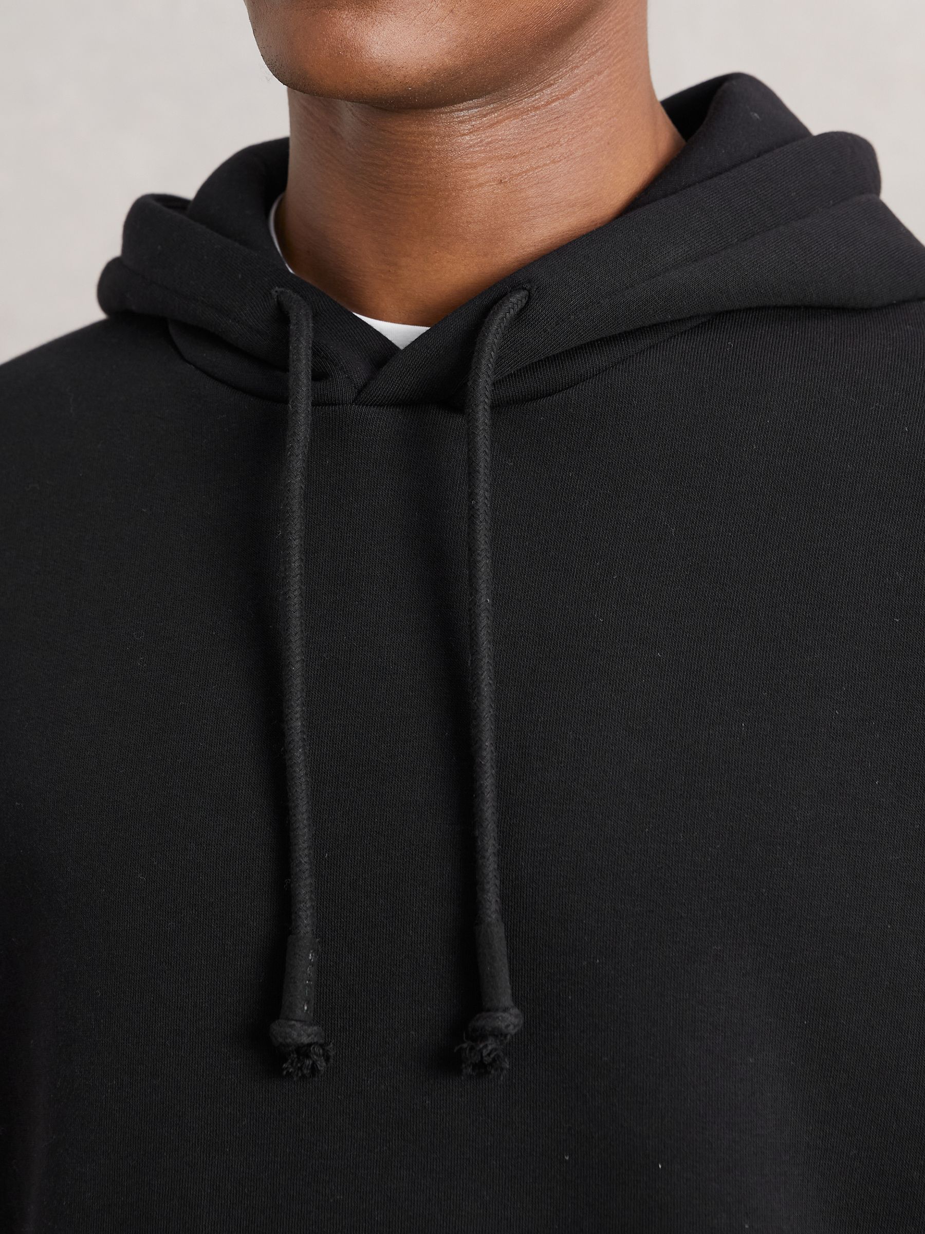 Cotton-Blend Fleece-Back Hoodie in Black