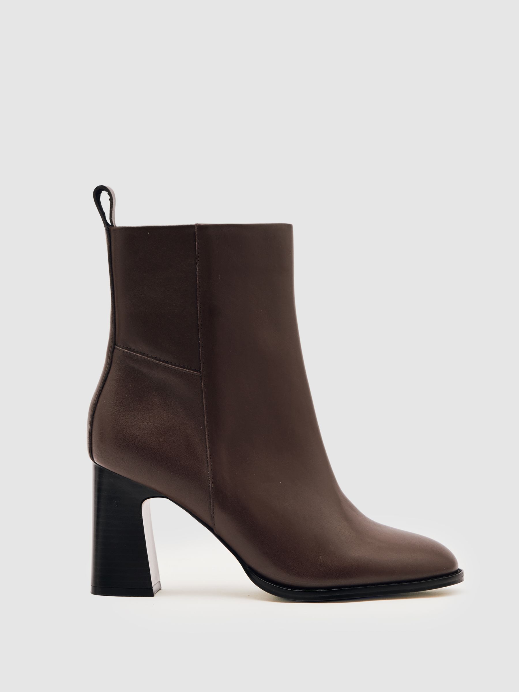 Leather Block-Heel Ankle Boots in Brown