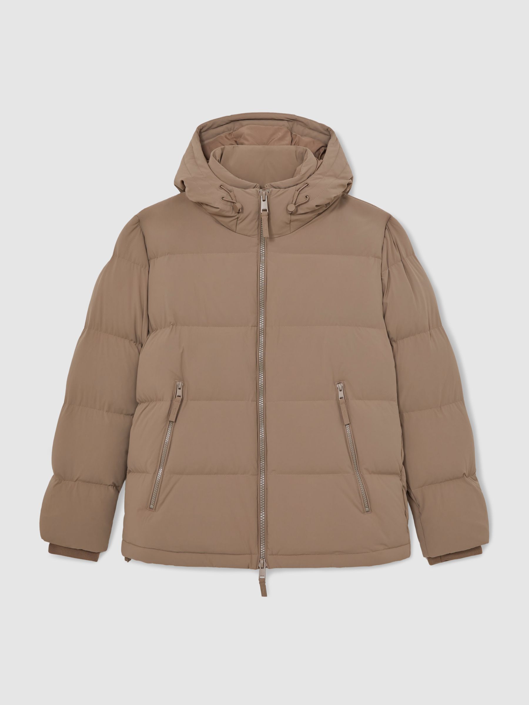 Quilted Zip-Through Puffer Jacket in Light Camel Brown