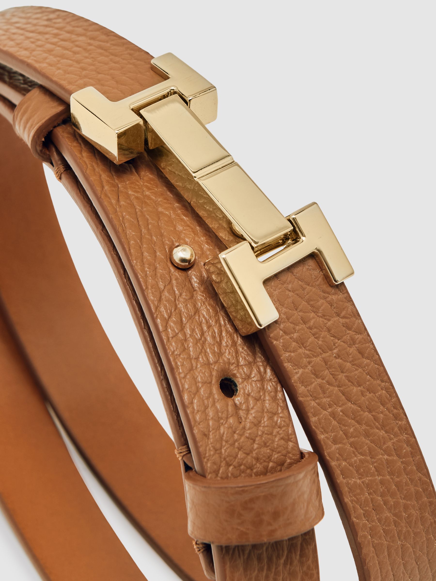 Leather Square Hinge Belt in Tan