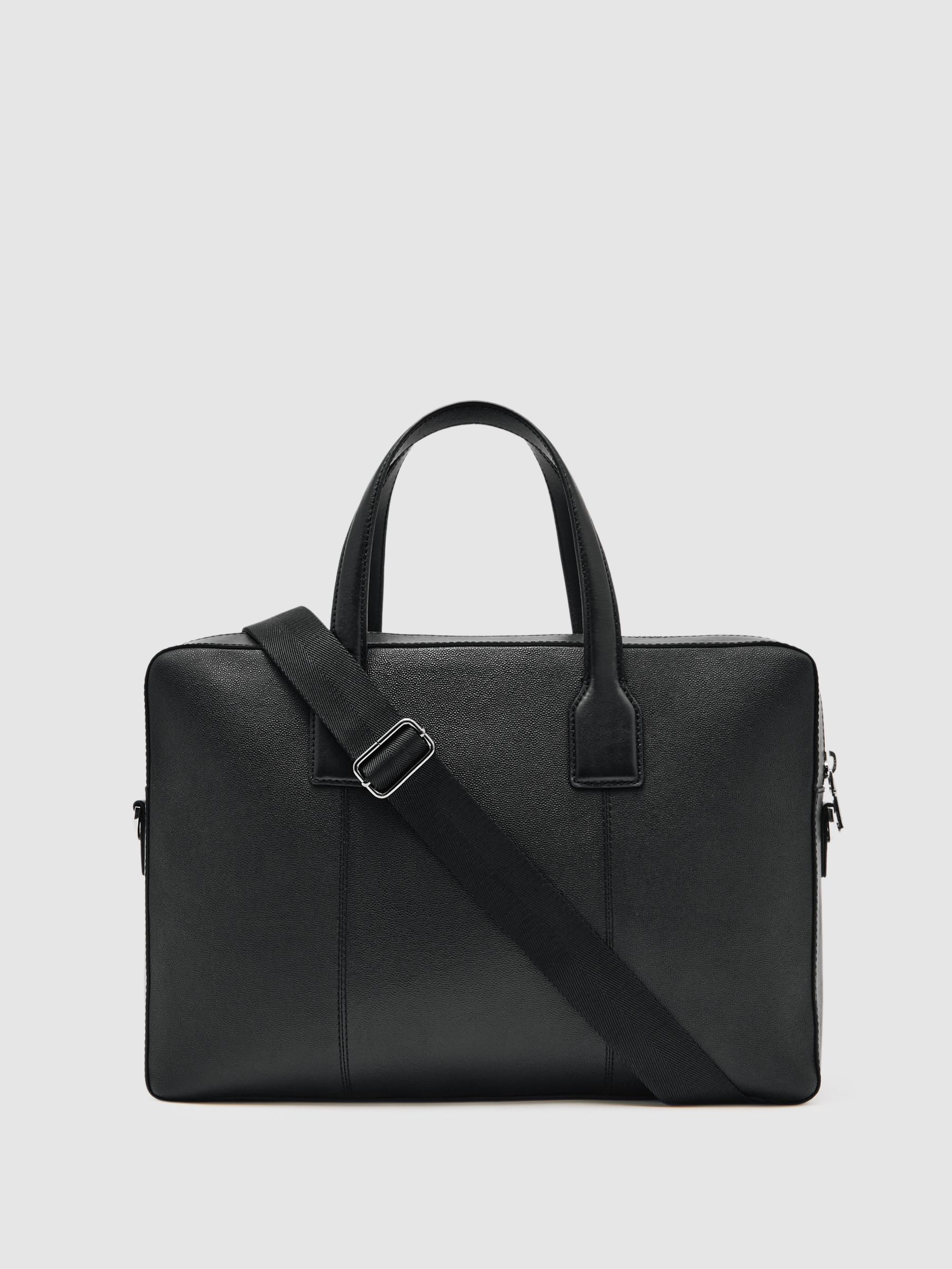 Micro-Grain Leather Briefcase in Black