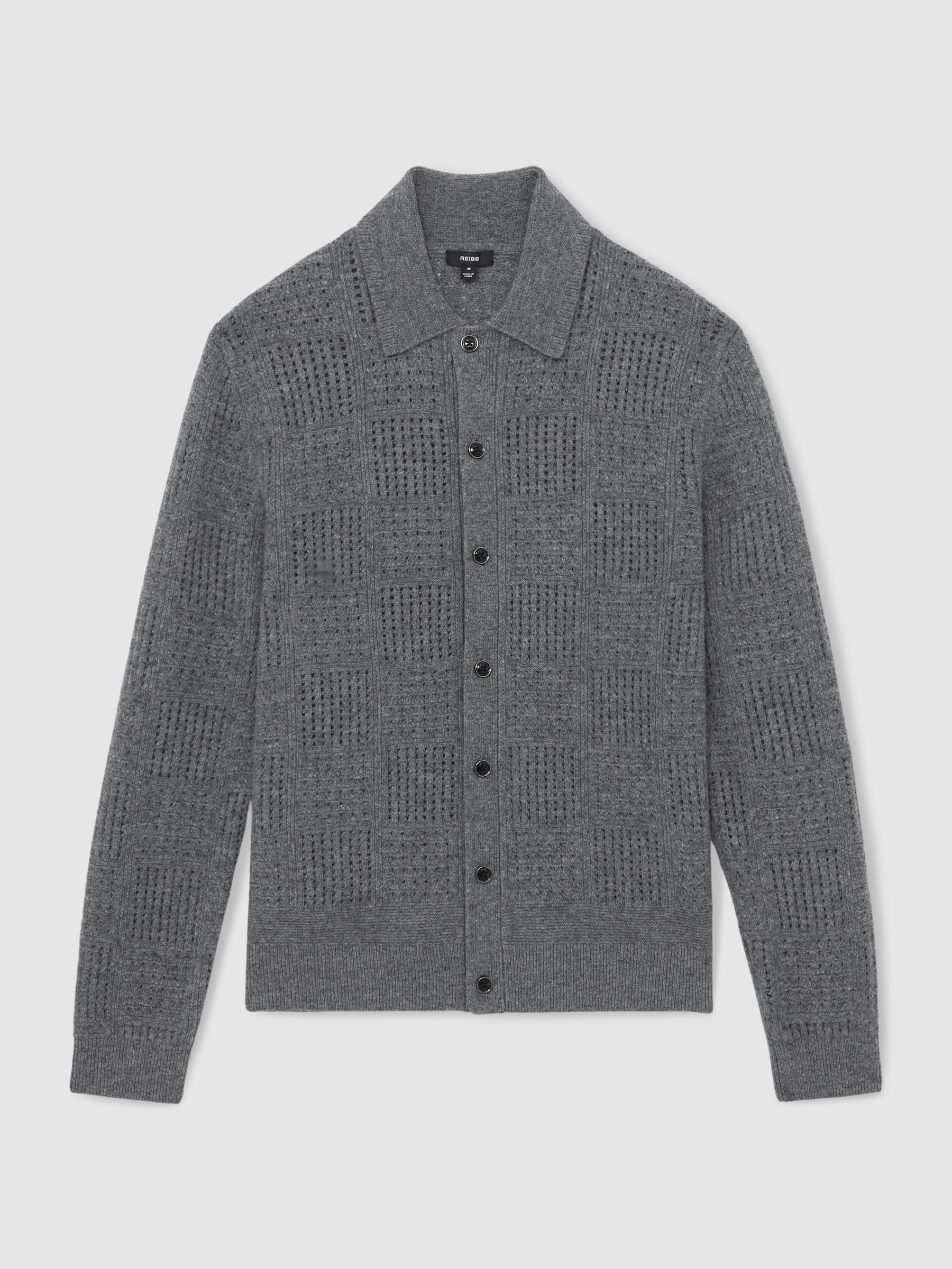 Wool Button Through Collared Cardigan in Mid Grey