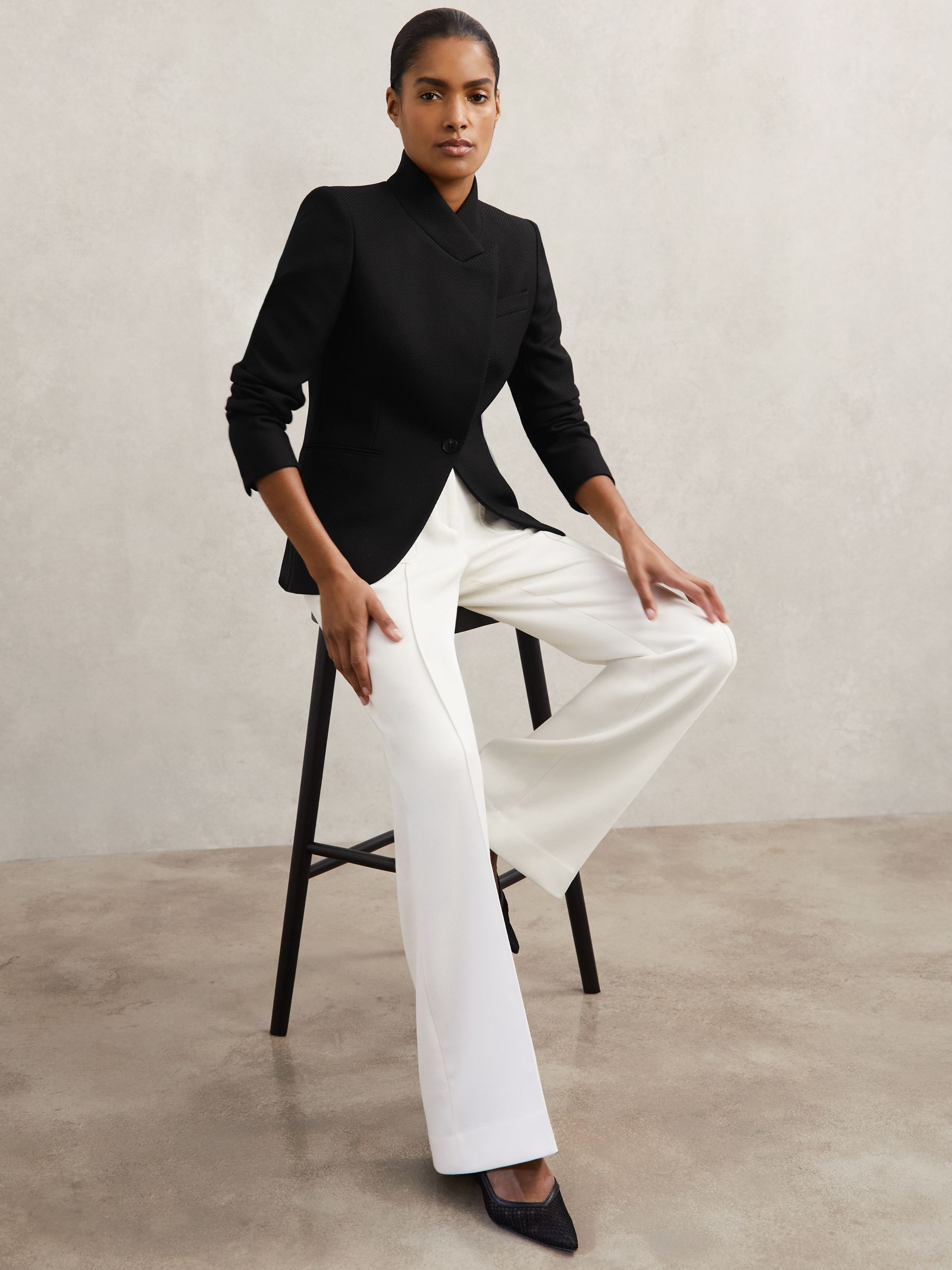 Wool-Blend Wrapover Blazer in Black