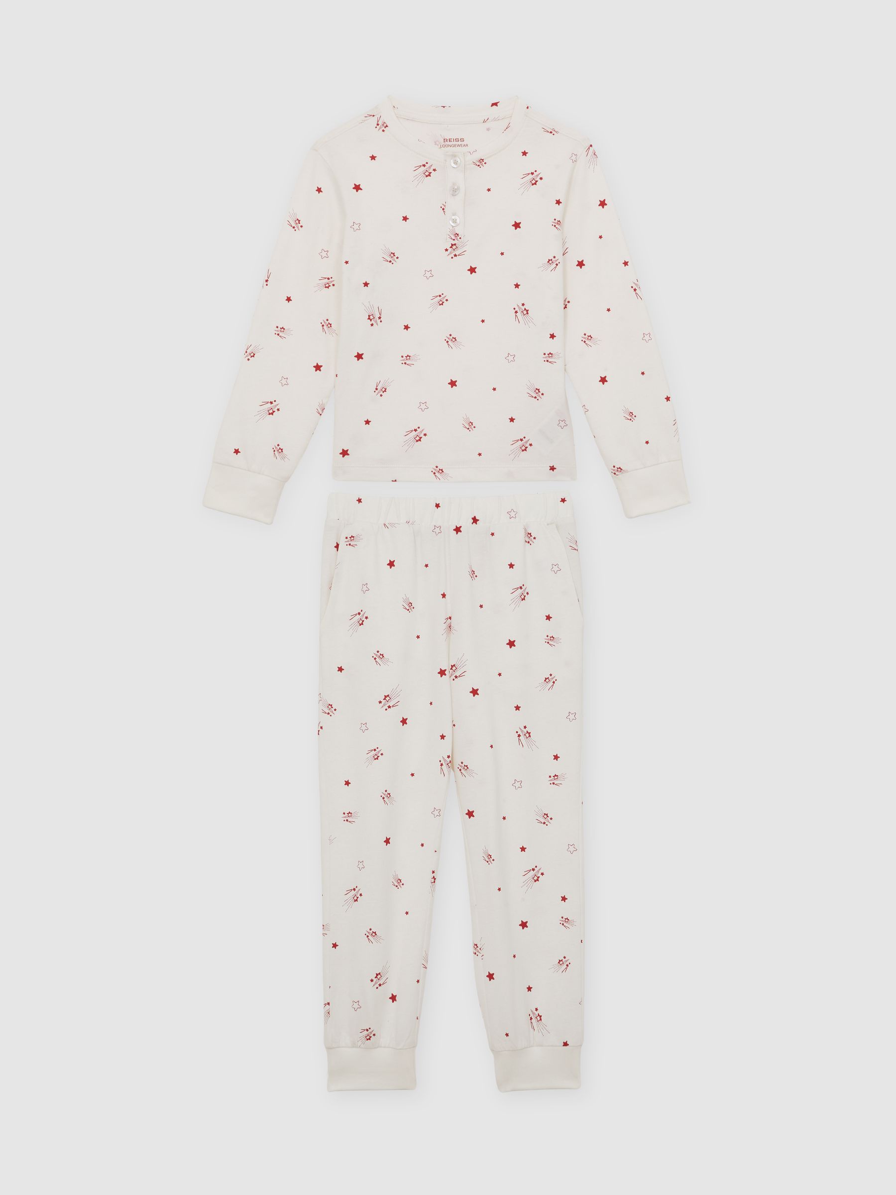 13-14 yrs Cotton-Jersey Star-Print Pyjama Set in Ivory