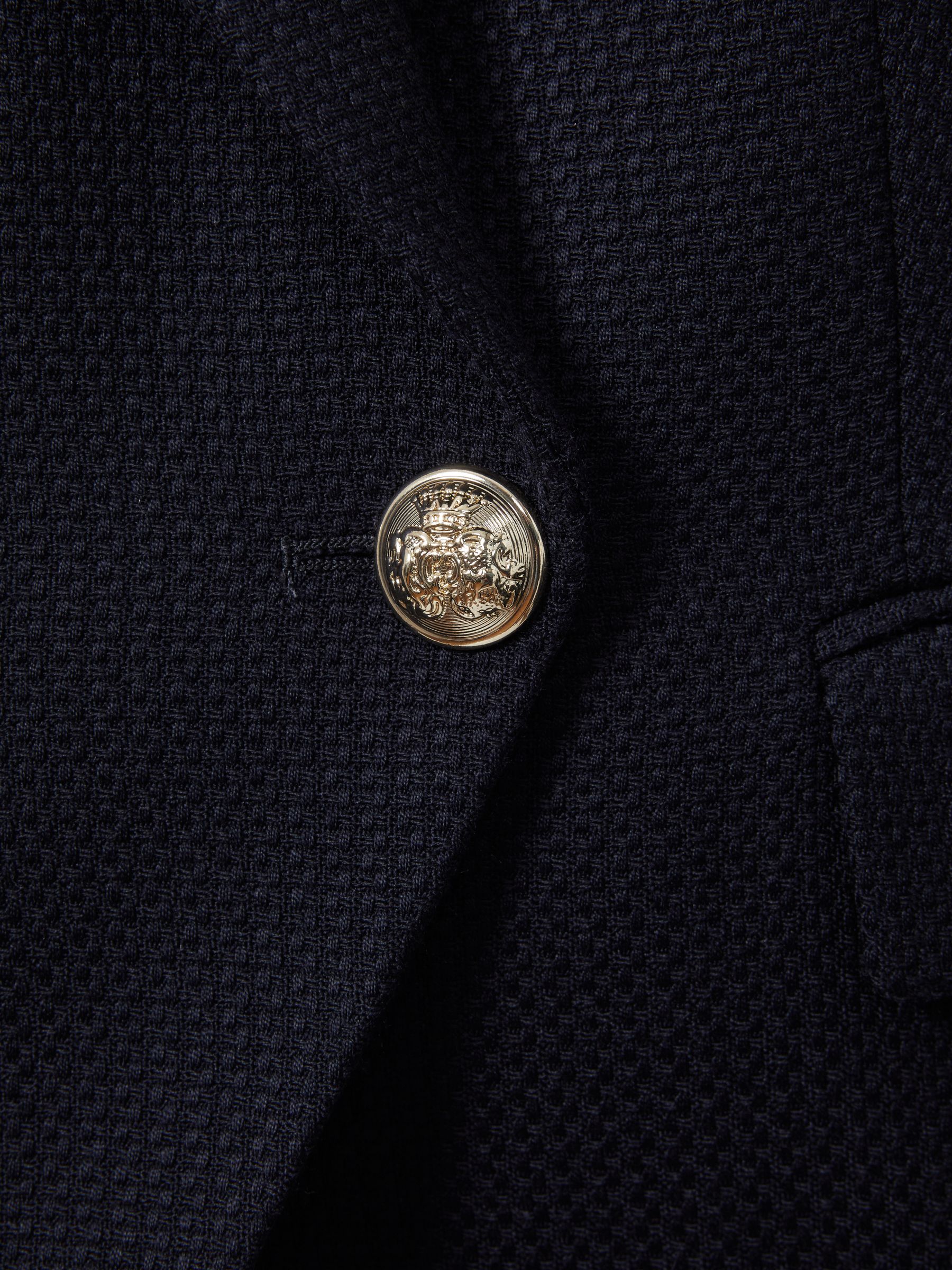 Petite Tailored Fit Textured Double Breasted Blazer in Navy