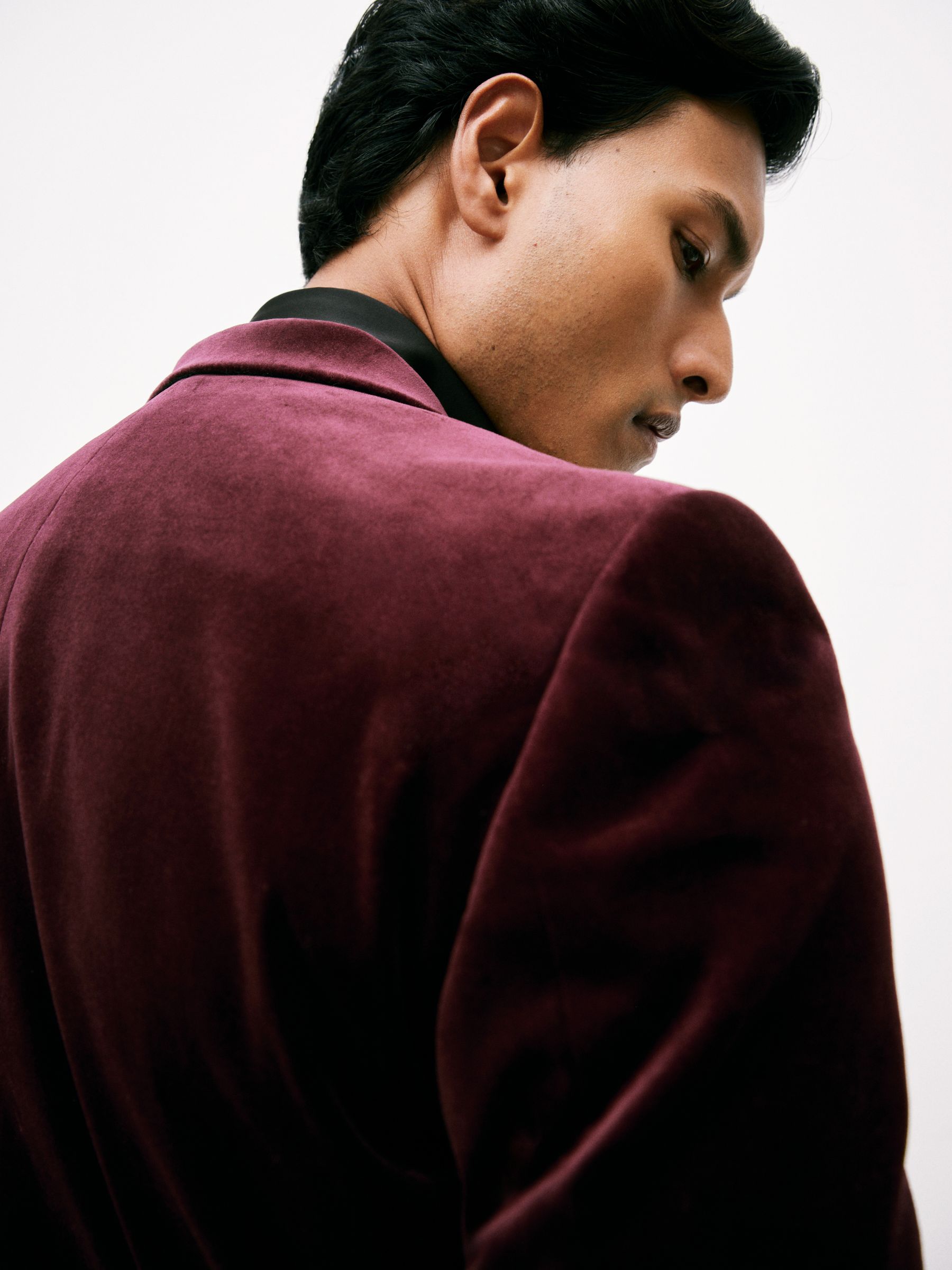 Single-Breasted Velvet Blazer Slim-Fit in Bordeaux