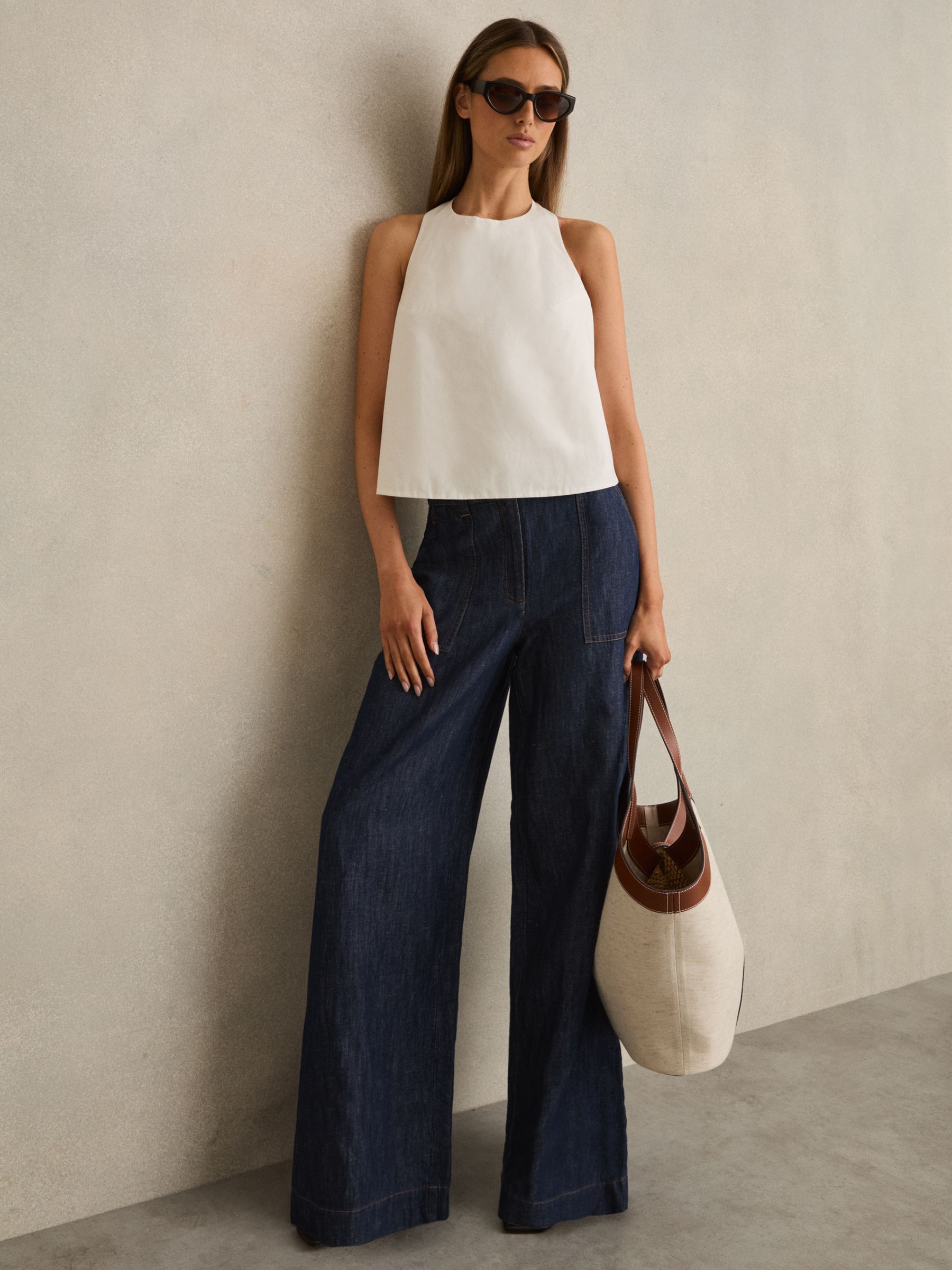 Linen Wide-Leg Trousers in Indigo