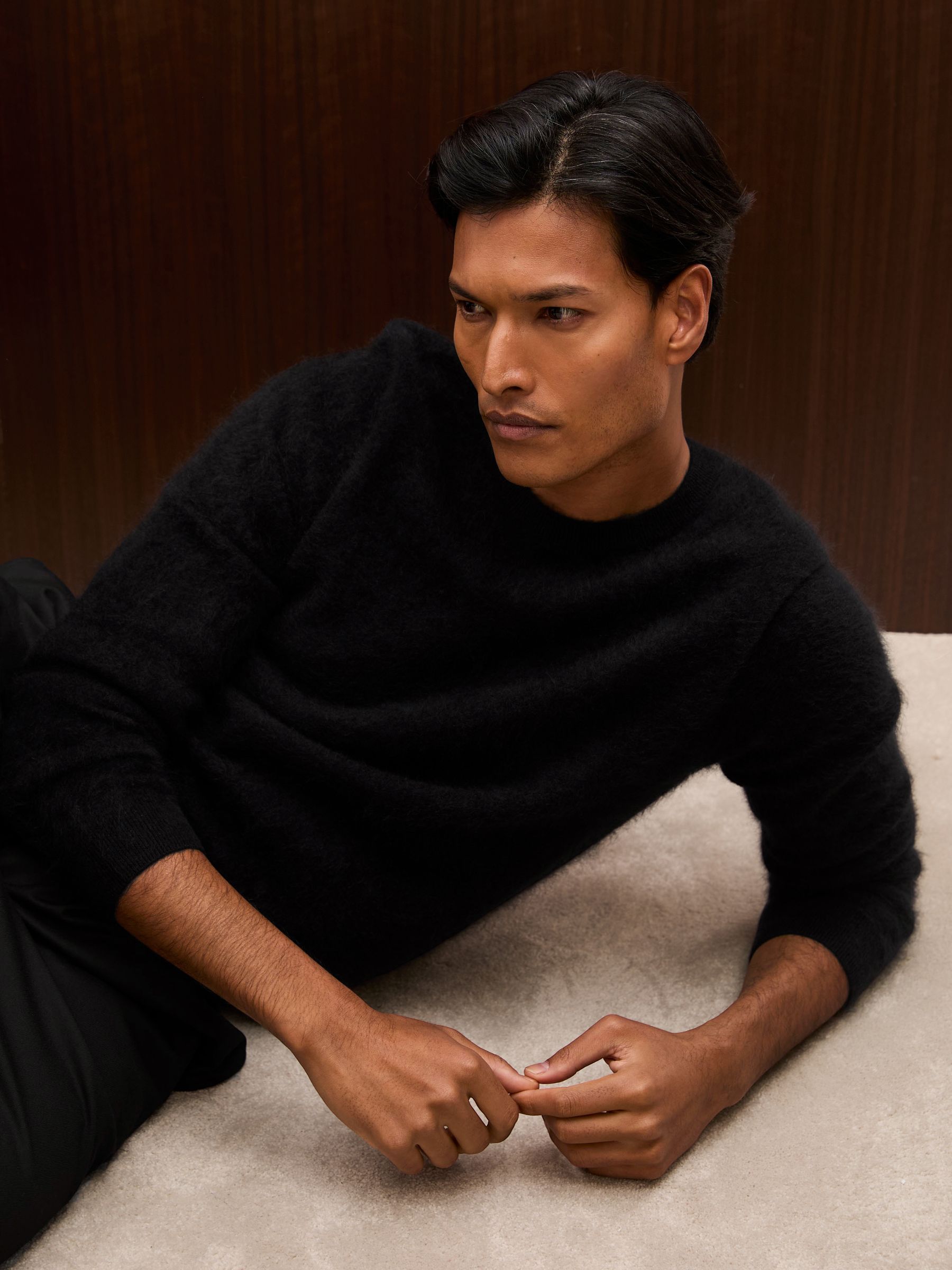 Atelier Brushed-Cashmere Crew Jumper in Black