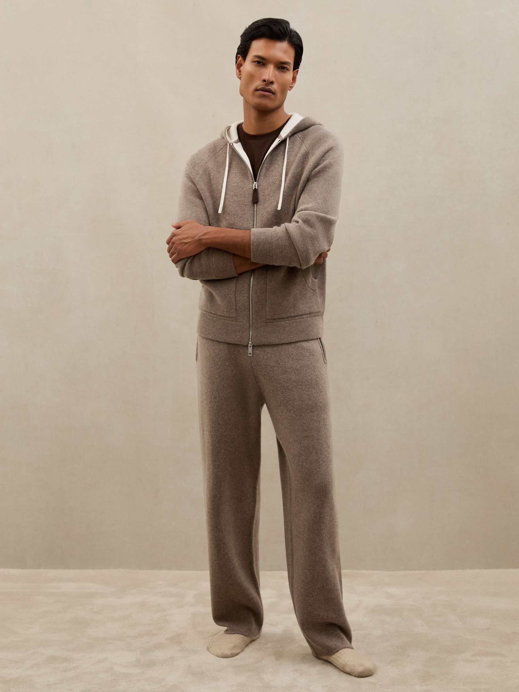 Atelier Cashmere-Blend Zip Hoodie in Mouse Brown Melange